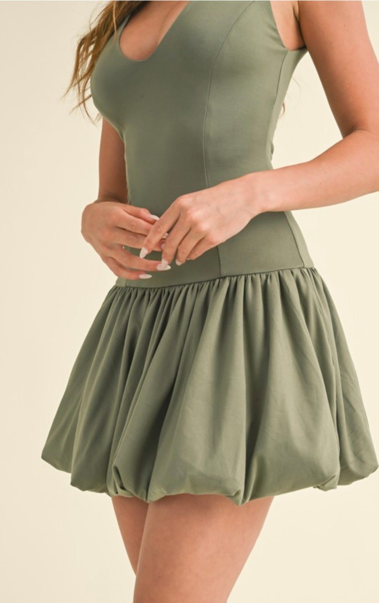 V Neck Drop Waist Bubble Mini Dress for Women - Flirty Party & Cocktail Dress - Perfect for Date Night, Club Outfits & Special Occasions