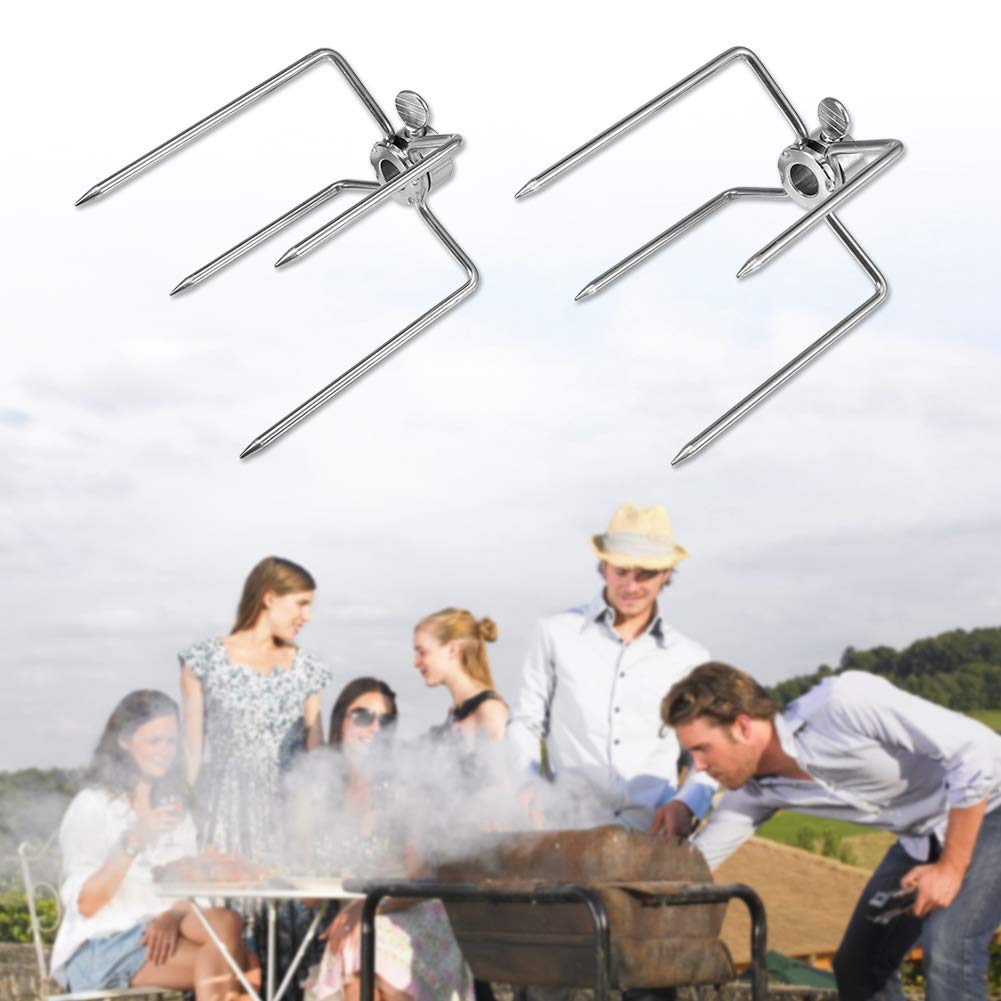 Haofy Rotisserie Spit Forks - 2-Piece Stainless Steel BBQ Grill Rotisserie Prongs for Perfectly Cooked Meats | Replacement Meat Forks Fits Most Rotisserie Spit Rods | Ideal for Backyard Grilling, Camping & Outdoor Cooking