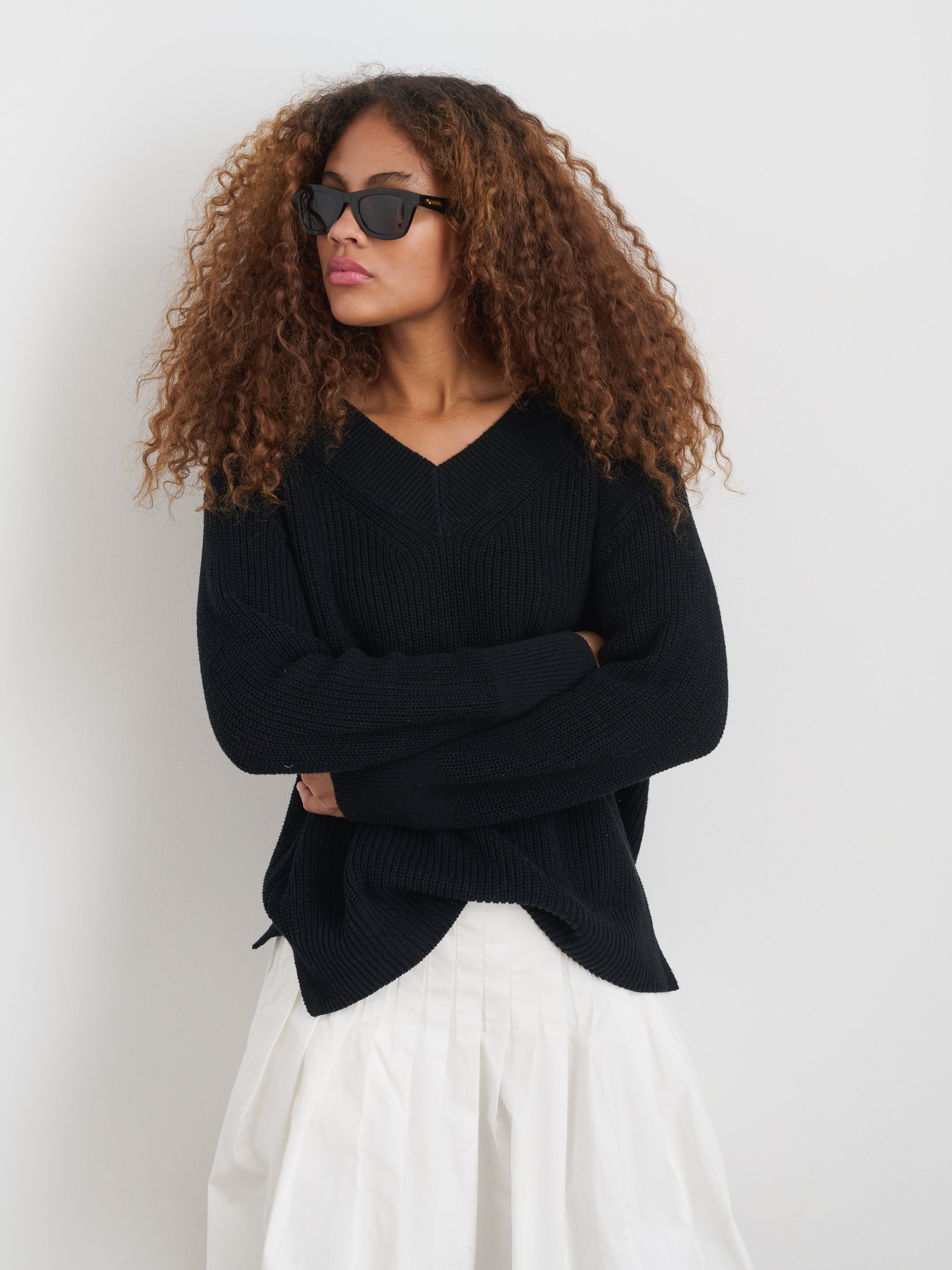 Arielle V Neck Sweater for Women - Soft Cotton Linen Blend Knit Pullover - Perfect for Office Wear, Casual Outfits and Fall Layering