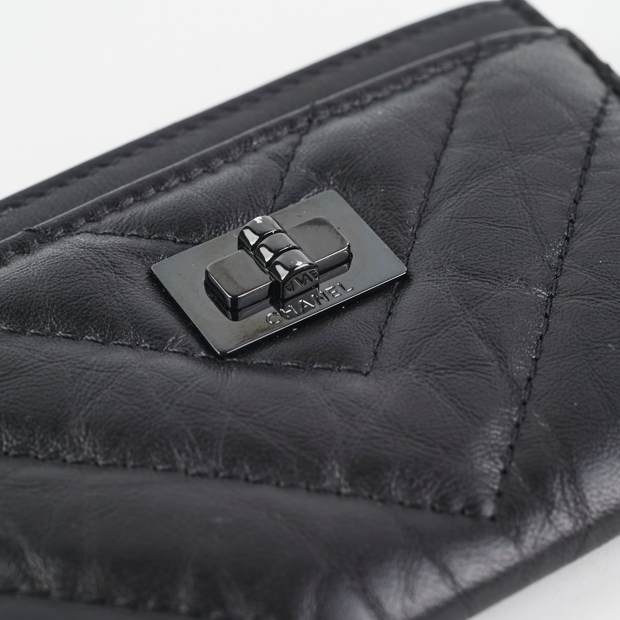 Chanel Reissue 2.55 Black Leather Card Holder Wallet for Women - Perfect for Everyday Use, Travel & Gift Giving