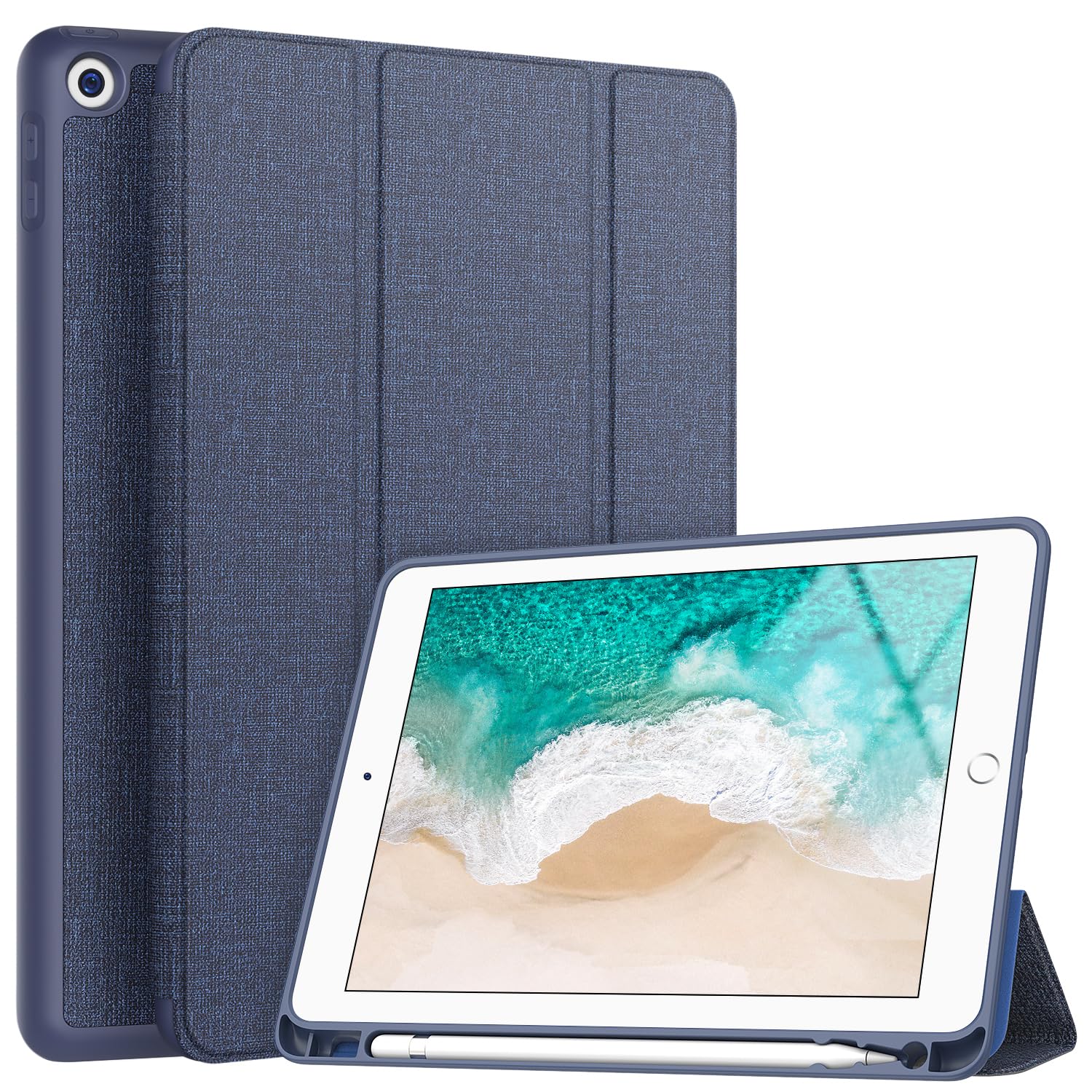 Shockproof iPad 6th/5th Generation Case with Pencil Holder - Full Body Protection Cover for Apple iPad 9.7 inch 2018/2017, Navy Blue | Auto Wake/Sleep | Soft TPU Back | Perfect for Work, School & Travel Protection