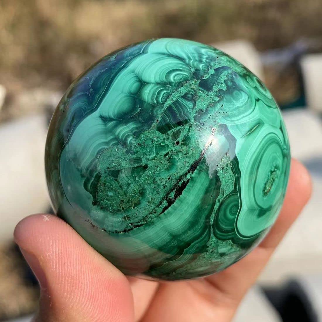 Natural Malachite Crystal Sphere - 4-4.5cm Polished Stone for Meditation, Reiki Healing, Feng Shui & Home Decor - Raw Green Ore for Energy Work & Spiritual Practices