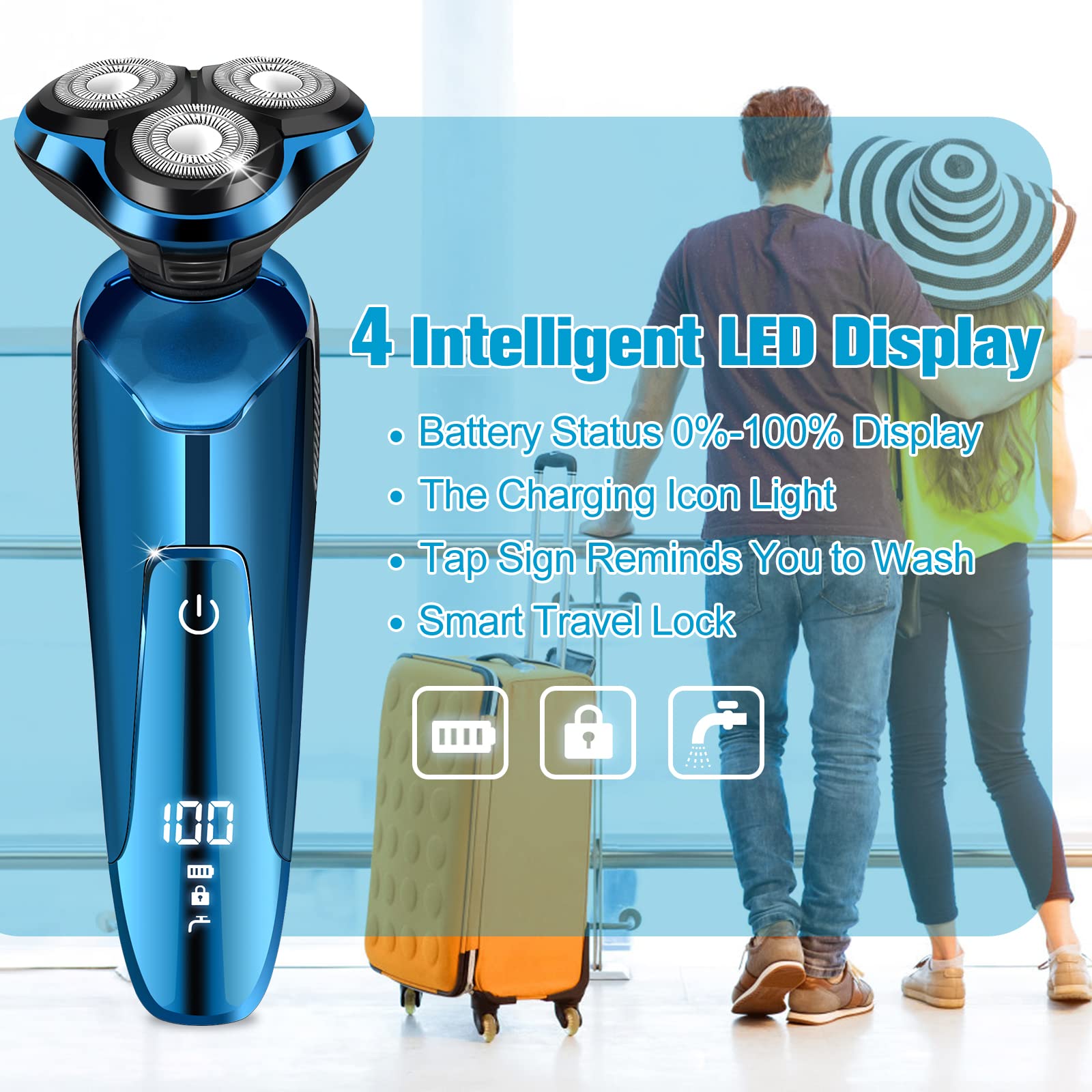 Best Electric Razor for Men - Waterproof Cordless Rotary Shaver with LED Display, Wet/Dry Use, Replaceable Blades - Perfect for Travel & Daily Shaving at Home