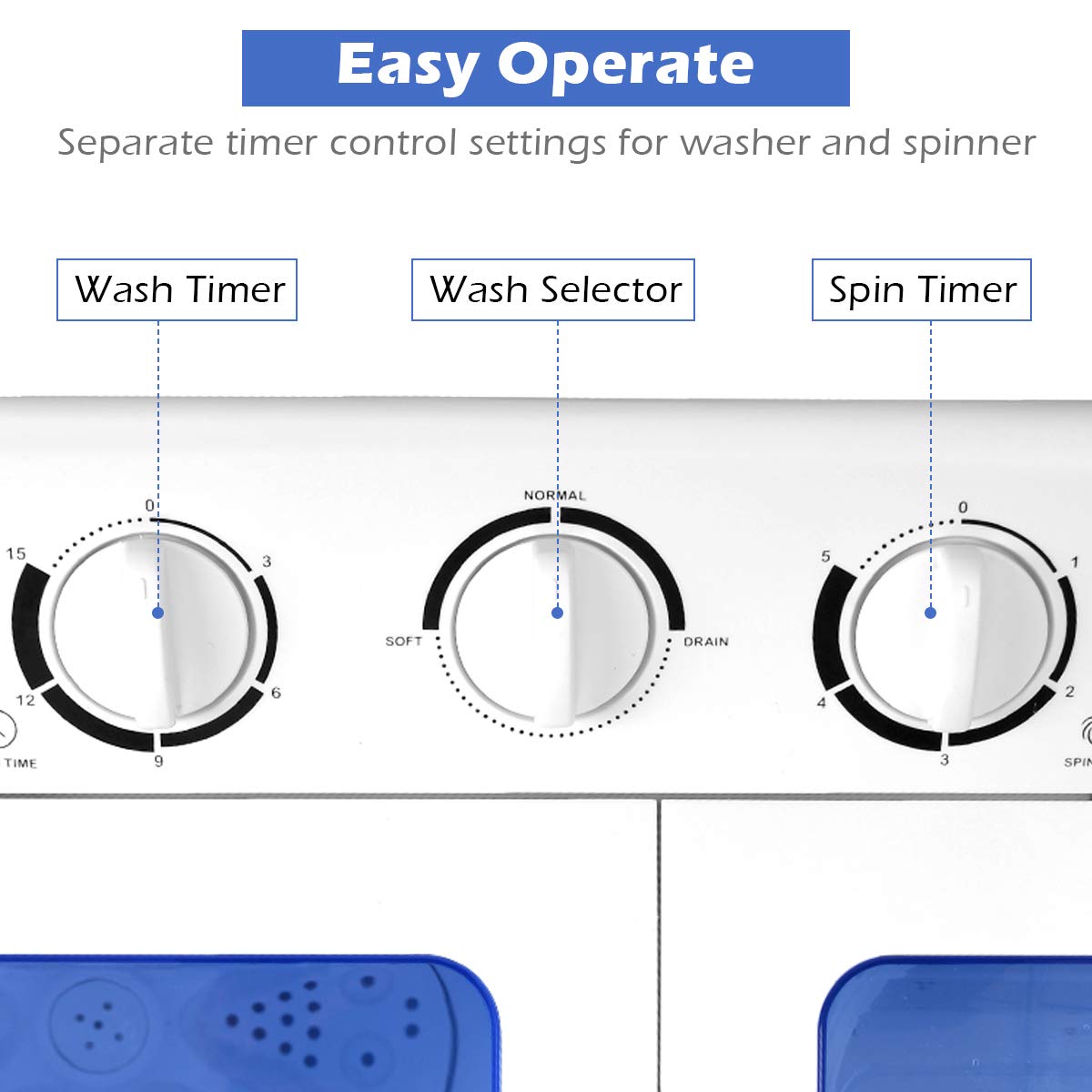Giantex 20lbs Portable Twin Tub Washing Machine - Compact Mini Washer & Spinner for Apartments, Camping, RVs - Blue & White | Perfect for Small Spaces, Travel & Off-Grid Living