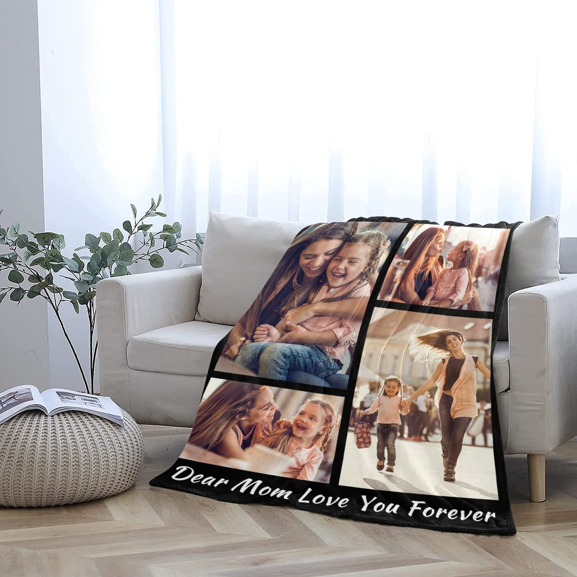 Custom Photo Blanket - Personalized Throw Blanket with Text Collage | Soft Flannel Fleece Blanket for Mom, Grandma | Mother's Day Gift from Daughter, Son, Husband | Perfect for Cuddling, Home Decor & Special Occasions
