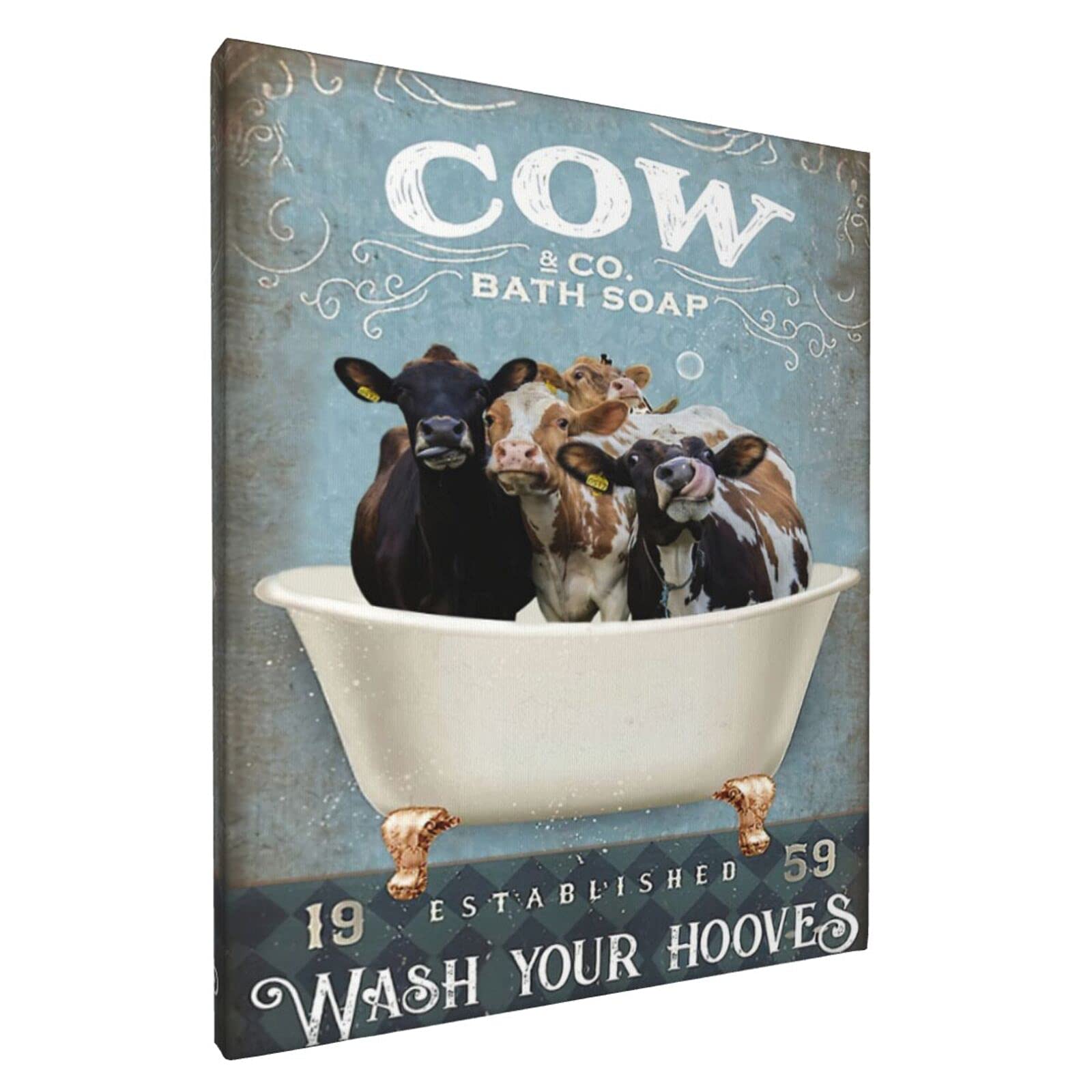Farmhouse Cow Bathroom Wall Art - 8x10 Inch Ready to Hang Decor for Bath & Tub