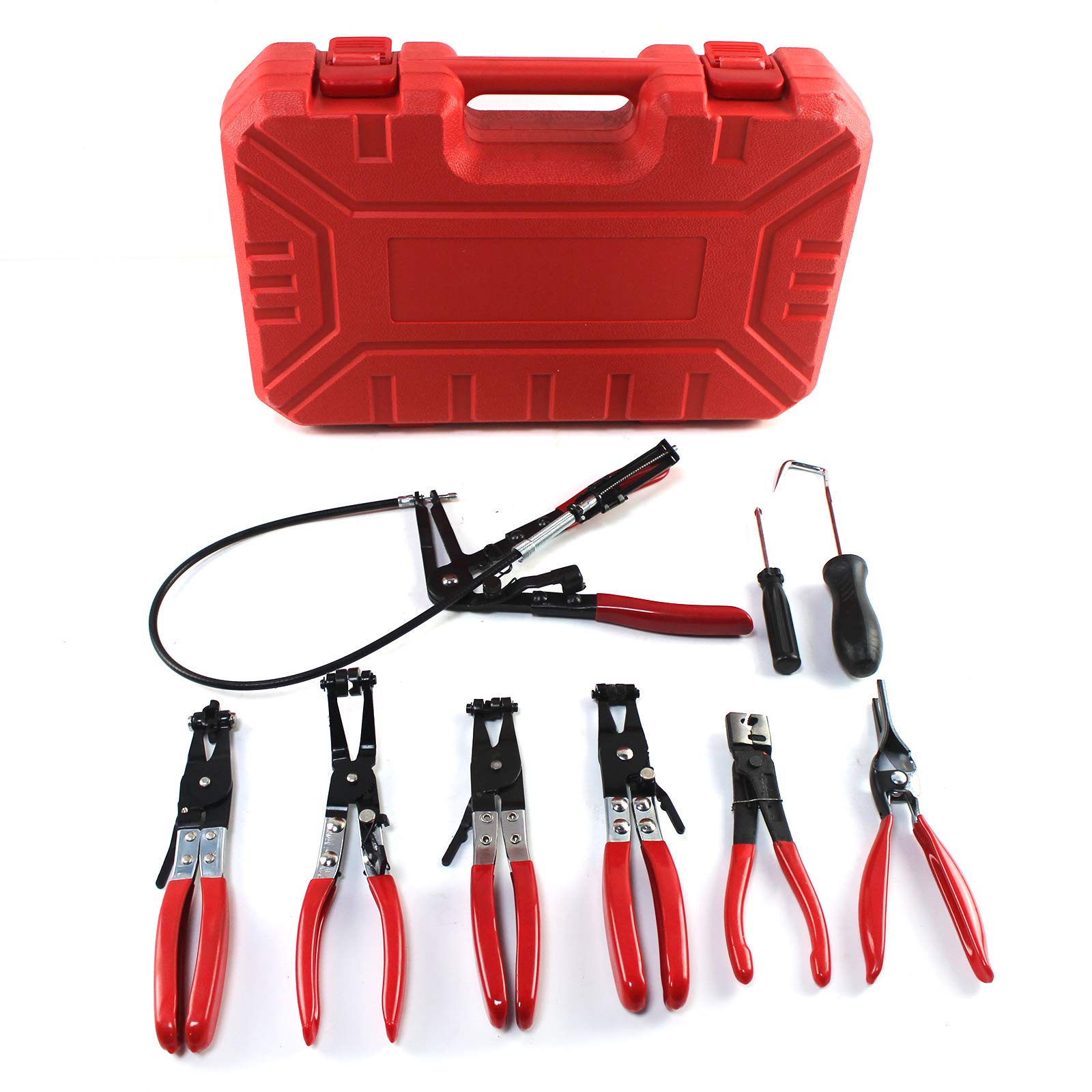 SINOCMP 9-Piece Long Reach Hose Clamp Pliers Set - Professional Fuel, Oil & Water Hose Clamp Tool Kit for Automotive Repair, Plumbing & Marine Applications - Perfect for Hose Replacement, Clamp Removal and Locking