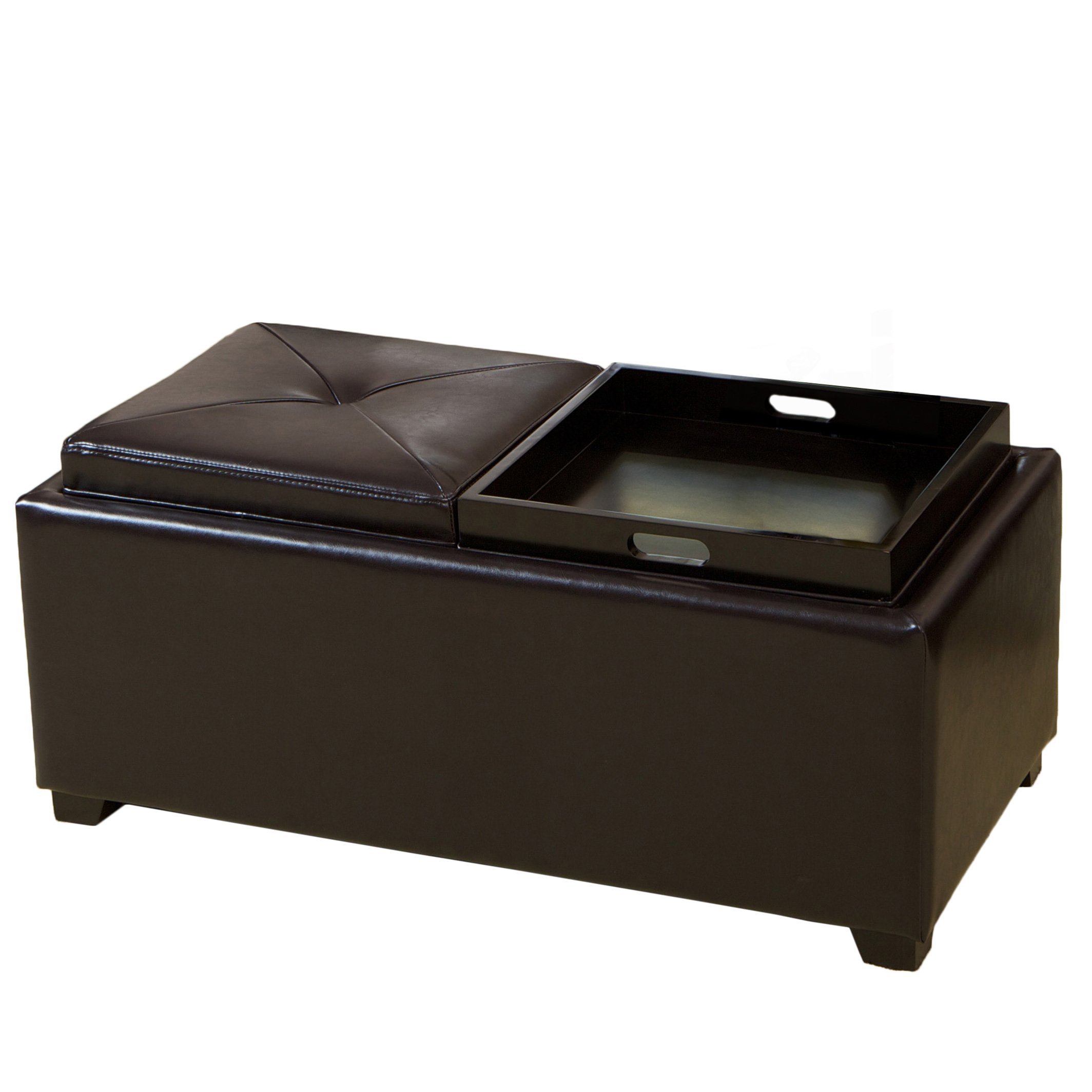 Christopher Knight Home Maxwell Leather Tray Ottoman in Espresso - Stylish Leather Storage Ottoman with Tray Top for Living Room, Bedroom & Office