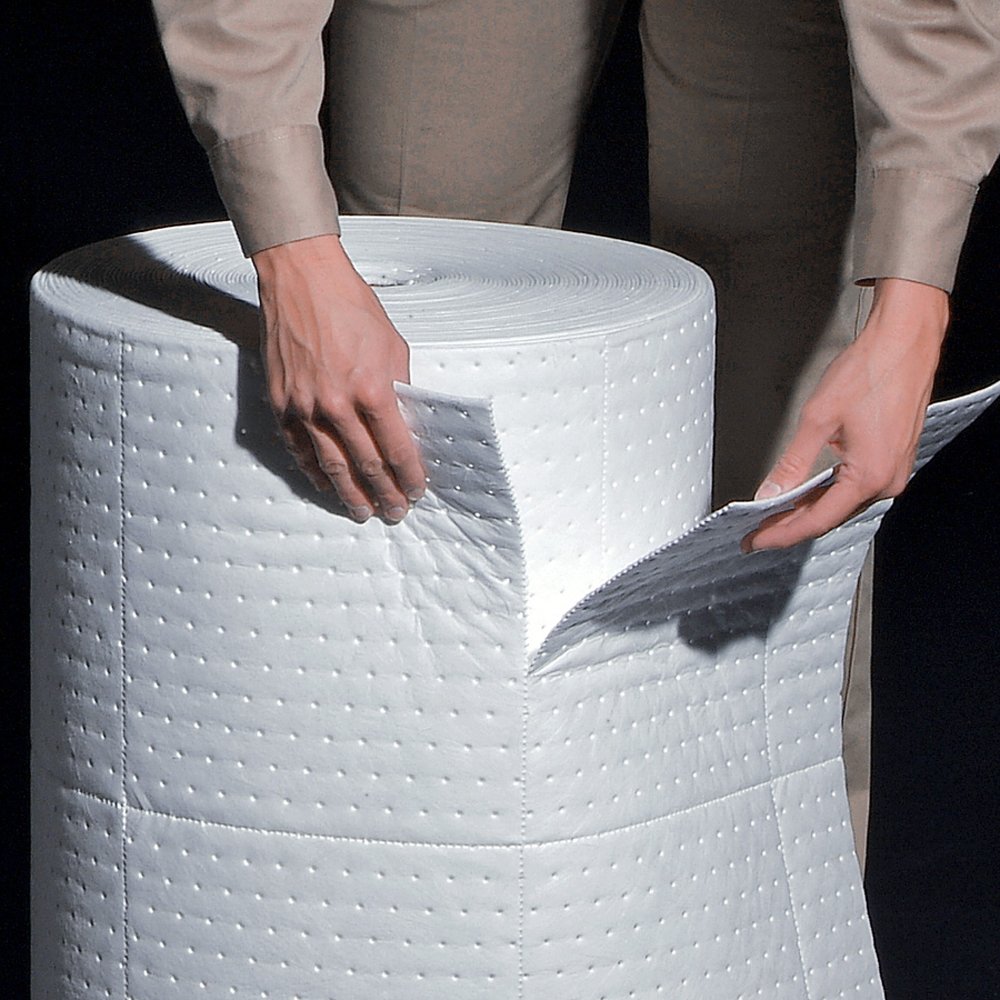 Oil Absorbent Mat Roll - Heavyweight Industrial PIG MAT424 | 32.4 Gallon Capacity | 150ft x 24in | for Garage, Workshop & Factory Spill Cleanup | Non-Slip Oil Only Absorbent Pad
