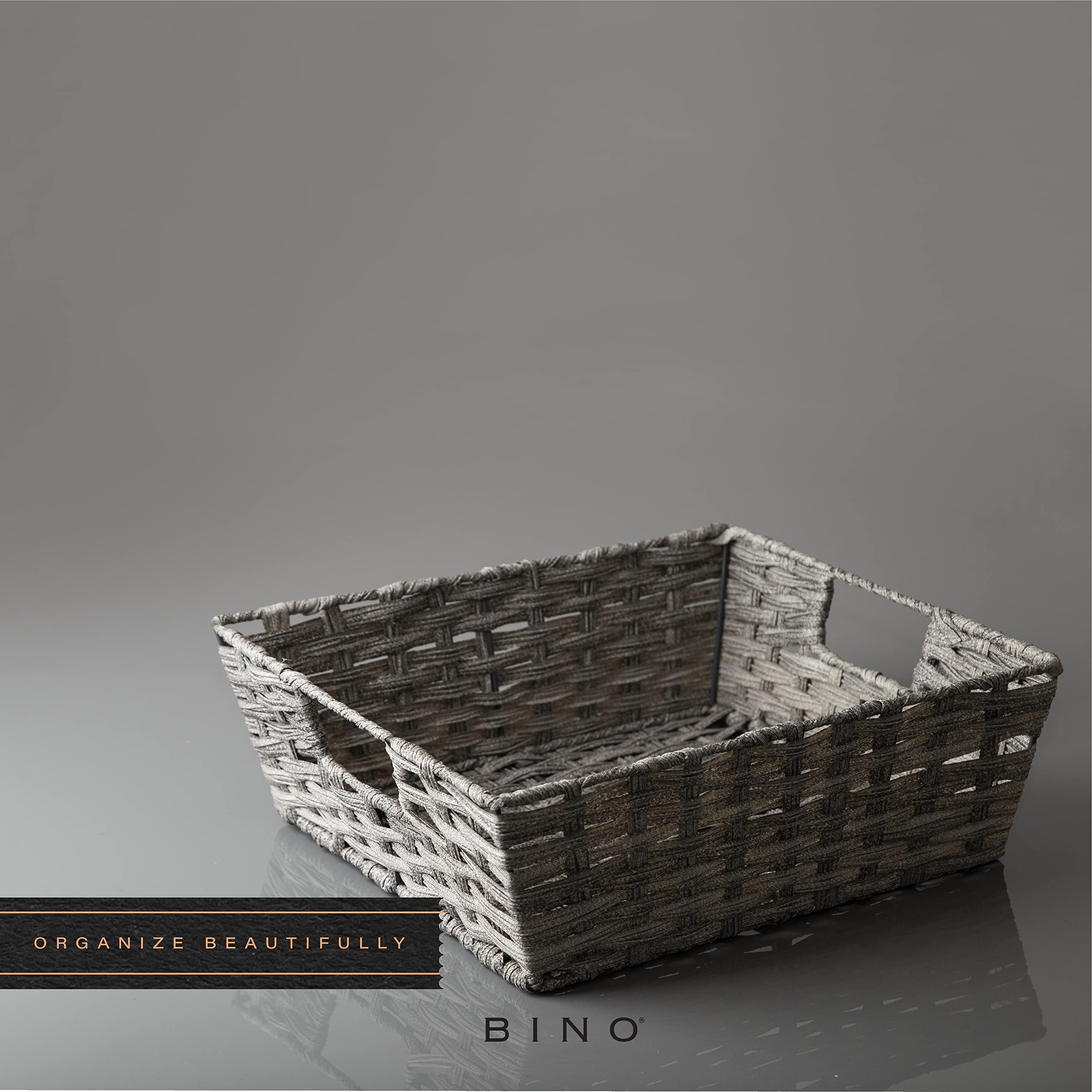 BINO 2-Pack Woven Resin Storage Baskets with Handles - Large Shelf Organizer for Home & Office - Light Gray - Perfect for Closet, Bathroom, and Pantry Organization