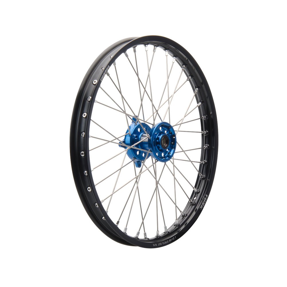 Tusk Impact Complete Front Wheel 21x1.60 - Black Rim, Silver Spokes, Blue Hub for GASGAS EX 250F (2021-2025) | Dirt Bike & Off-Road Motorcycle Replacement Part