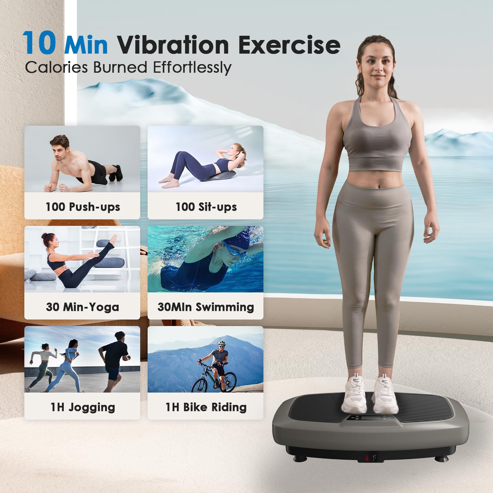 Whole Body Vibration Plate Machine for Home Workout - Lymphatic Drainage, Weight Loss & Fitness Training with Pilates Bar & Resistance Bands (Remote Included) - Perfect for Home Gym, Physical Therapy & Recovery