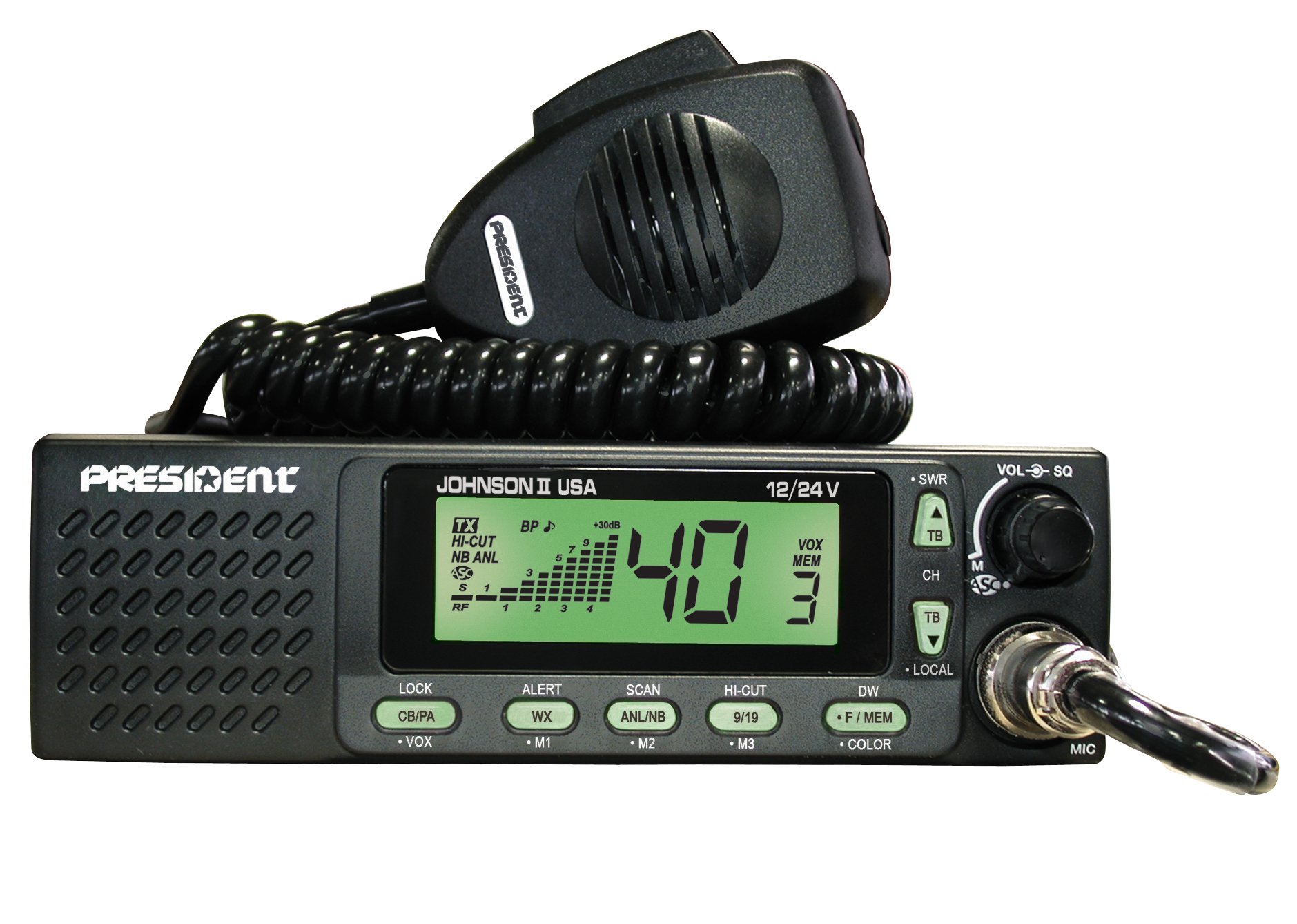 President Electronics Johnson II USA CB Radio - 12/24V Dual Voltage Trucker Radio for Long-Distance Communication | Ideal for Semi Trucks, RVs & Off-Road Vehicles