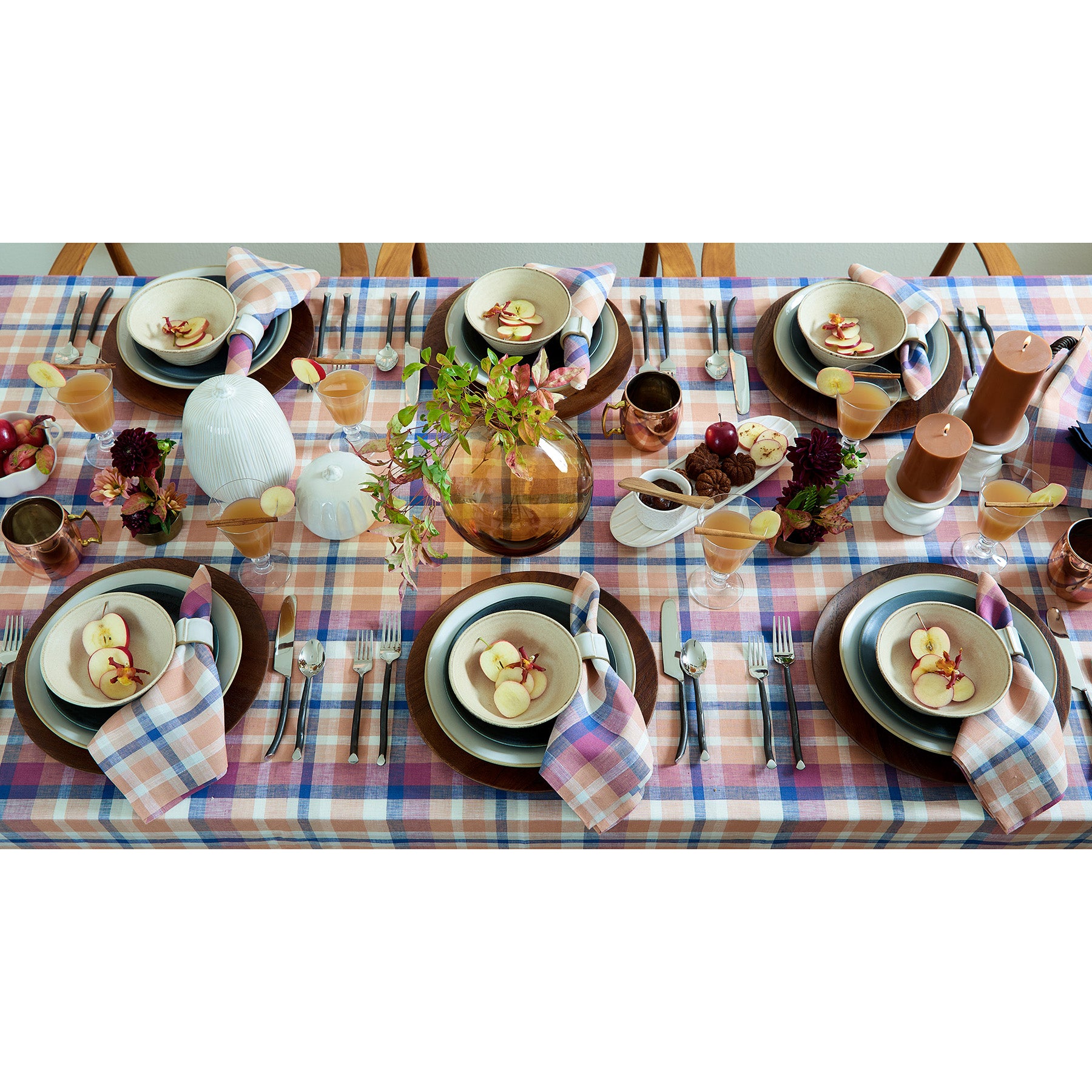 Fall Flavors Madras Tablecloth - Stylish Cotton Table Cover for Autumn Dining, Thanksgiving, and Seasonal Home Decor