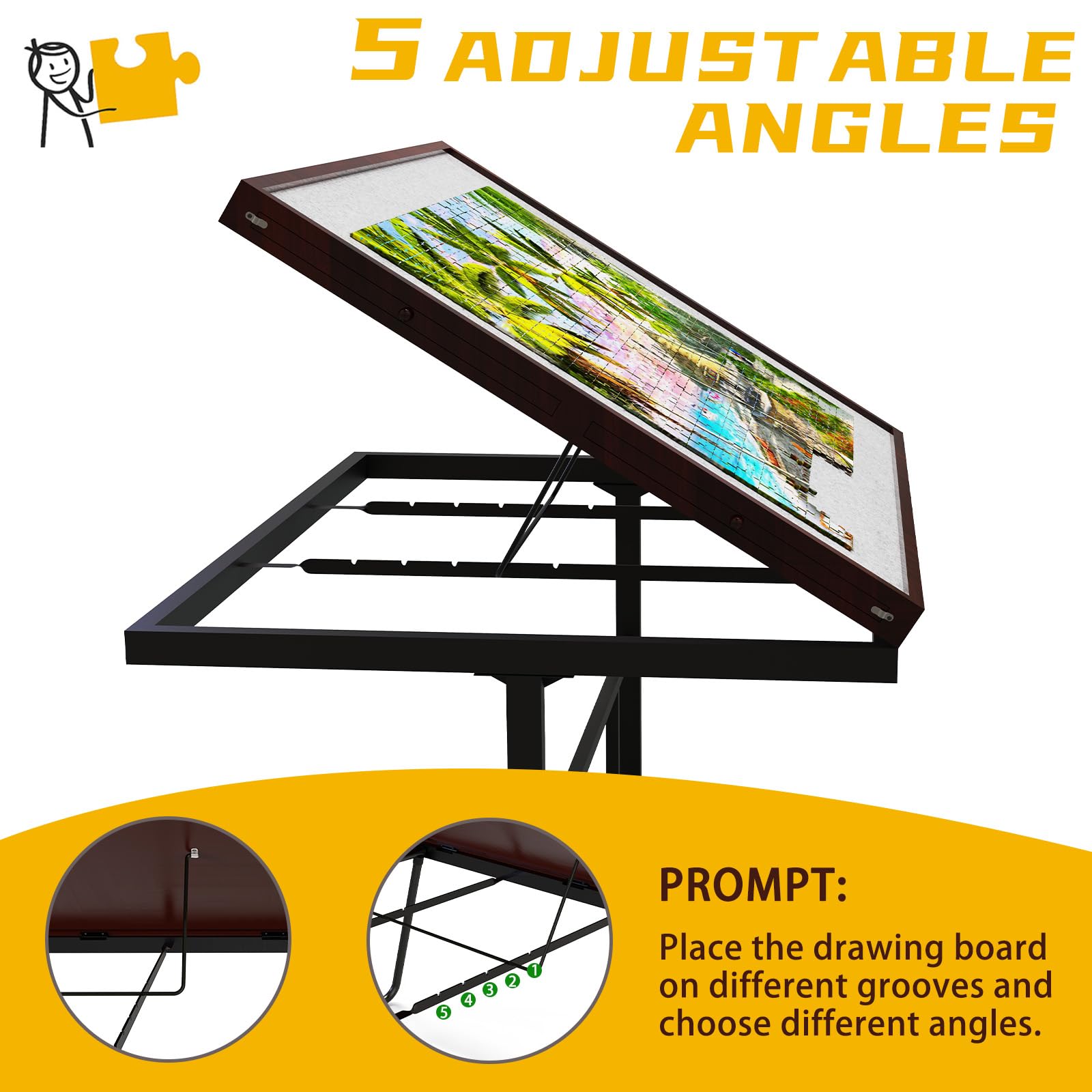 1500-Piece Adjustable Jigsaw Puzzle Table with 5 Angle Positions & Storage Drawers - Premium Puzzle Board for Adults - Perfect for Family Game Nights, Relaxation & Home Decor