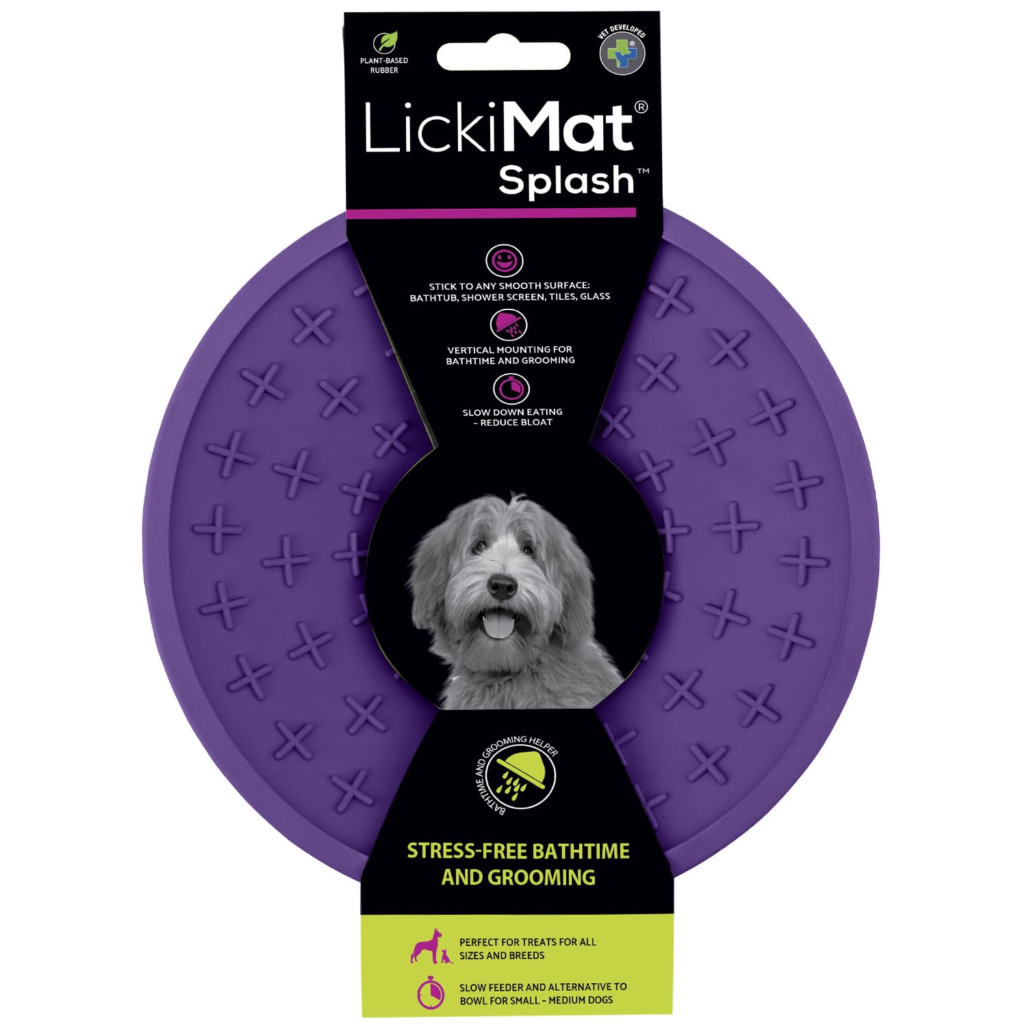 LickiMat Splash - Slow Feeder Dog Bowl & Lick Mat for Anxiety Relief - Non-Slip Pet Feeding Dish for Food, Treats, Yogurt & Peanut Butter - Fun Interactive Puzzle Toy for Dogs - Purple - Perfect for Mealtime Enrichment, Training Rewards & Boredom Relief