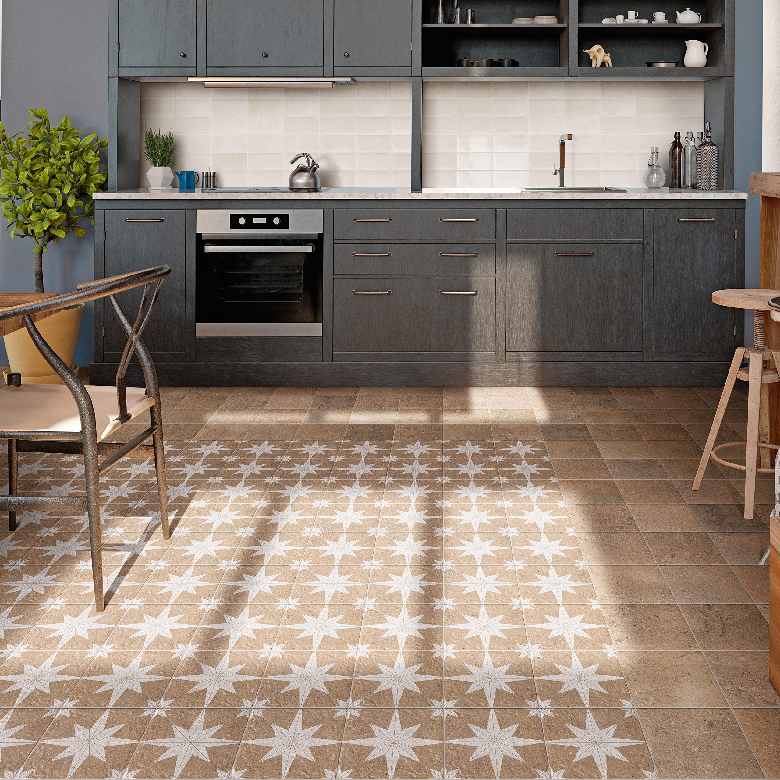 Merola Tile Compass Star Sand Stone 8x8 Inch Porcelain Floor & Wall Tile - Perfect for Kitchen Backsplash, Bathroom & Living Room Decor