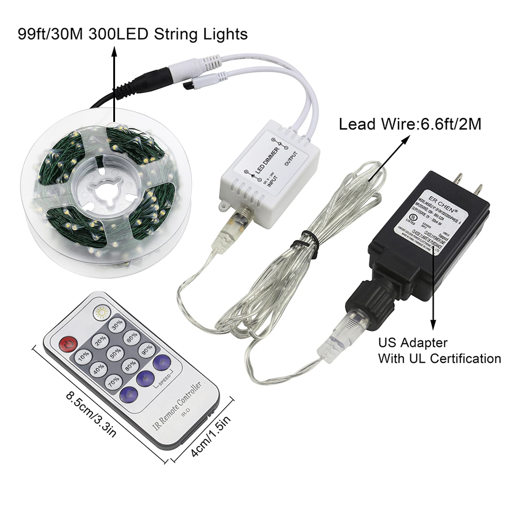 300 LED Fairy String Lights - 99ft Waterproof Green Copper Wire Plug-in Lights for Indoor & Outdoor Decor | Bedroom, Patio, Garden, Christmas Tree | Cool White LED Lights for Romantic Ambiance & Holiday Lighting