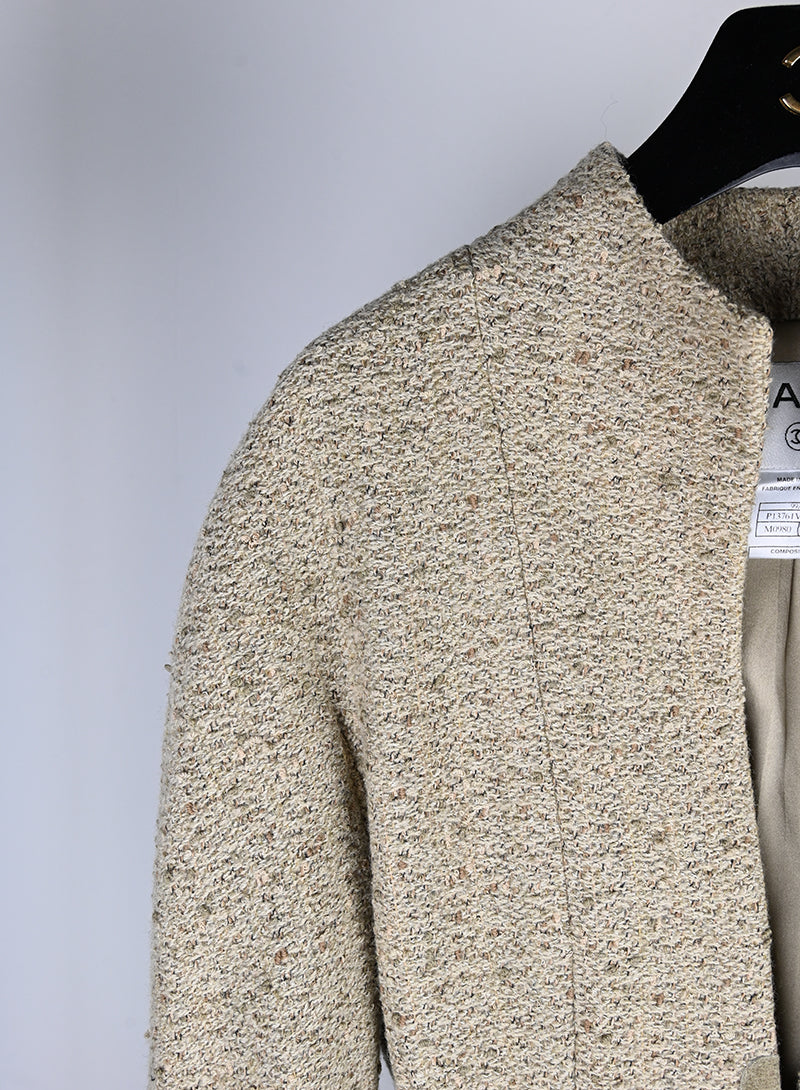 Chanel Beige Blazer with Waist Belt Size 42 - Elegant Women's Jacket for Office, Party & Formal Events