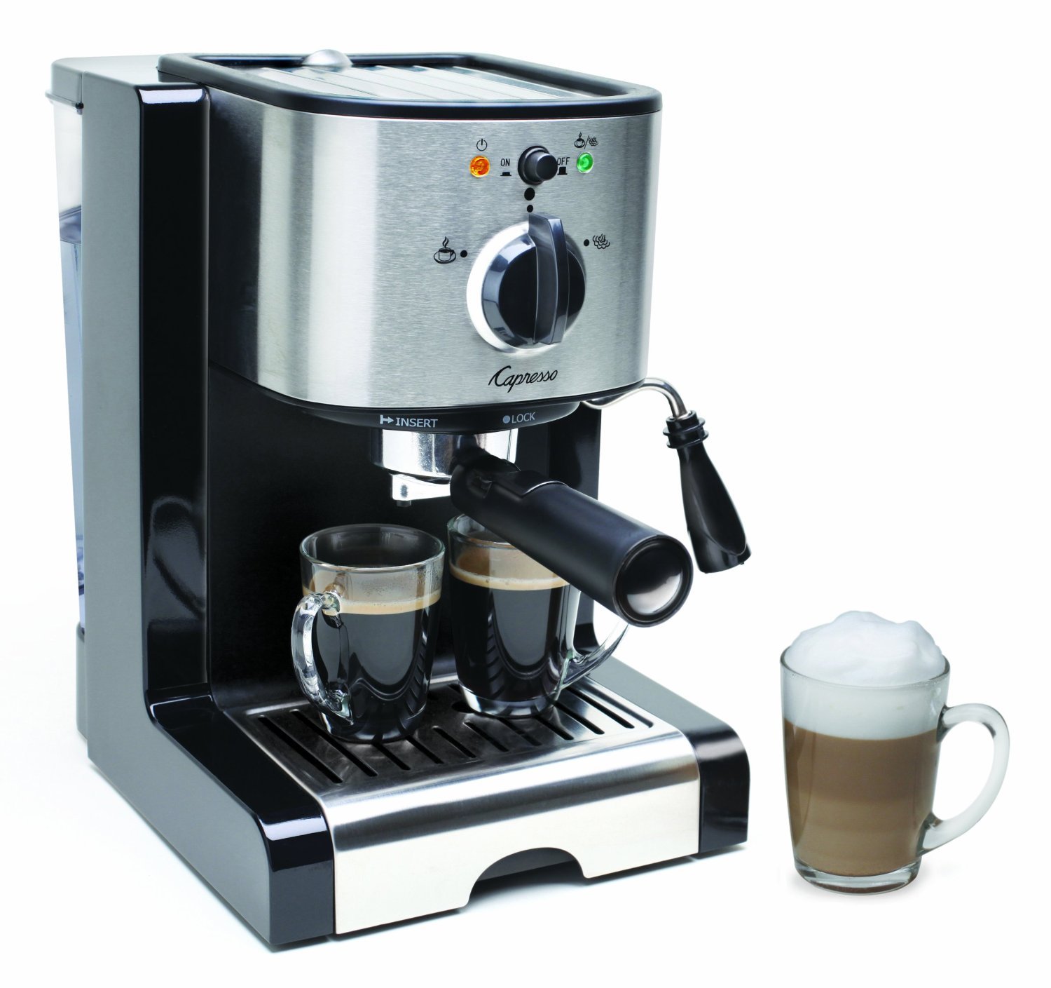 Capresso 116.04 EC100 Pump Espresso & Cappuccino Machine - 46 oz Capacity, Black & Stainless Steel - Perfect for Home Baristas & Coffee Lovers - Ideal for Espresso, Latte, Macchiato & More