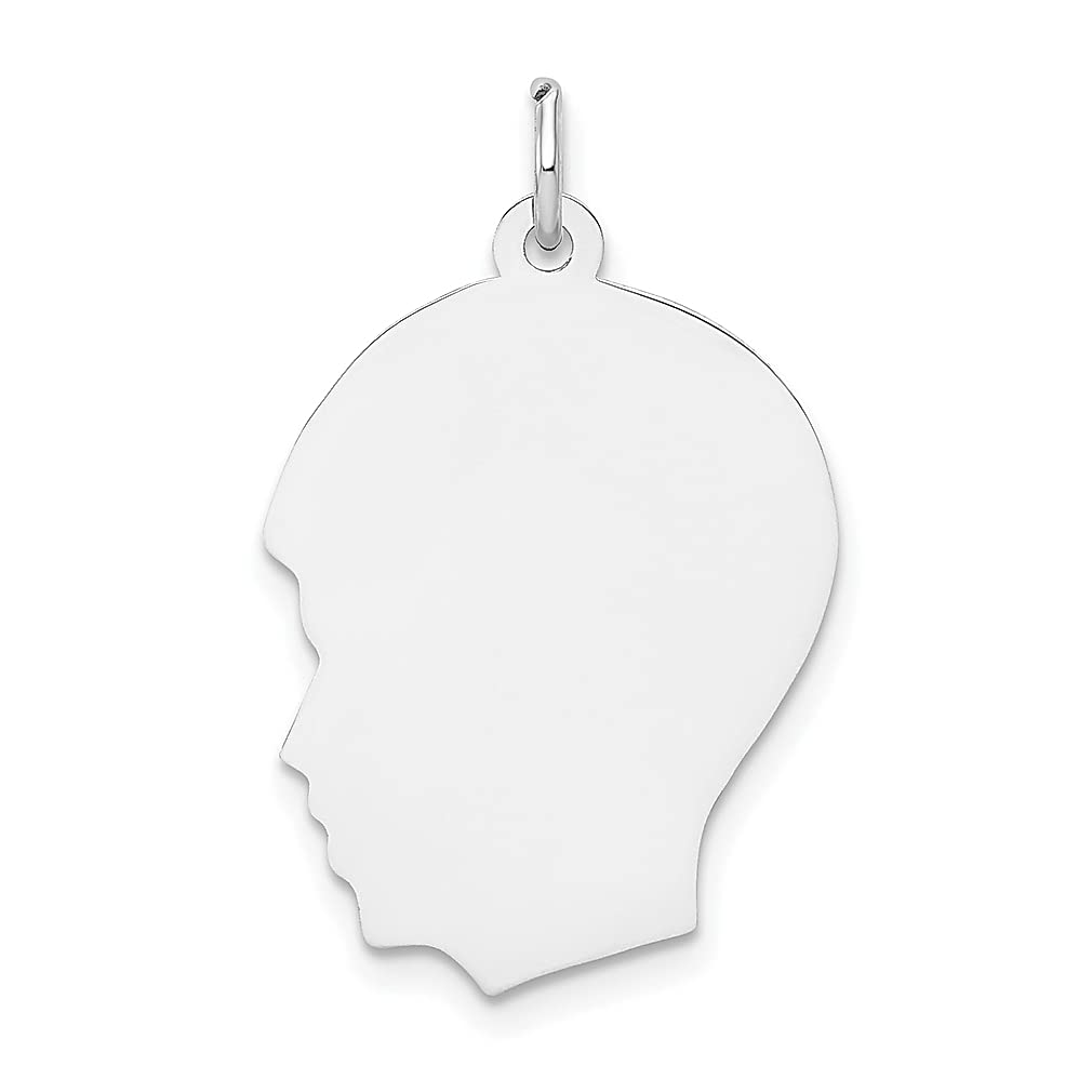 14K White Gold Engravable Boy Charm Necklace Pendant - Medium 0.13 Depth Baby Disc Girl Head - Fine Jewelry Gift for Women, Her, Mom & Grandma - Perfect for Birthdays, Anniversaries & Baby Showers