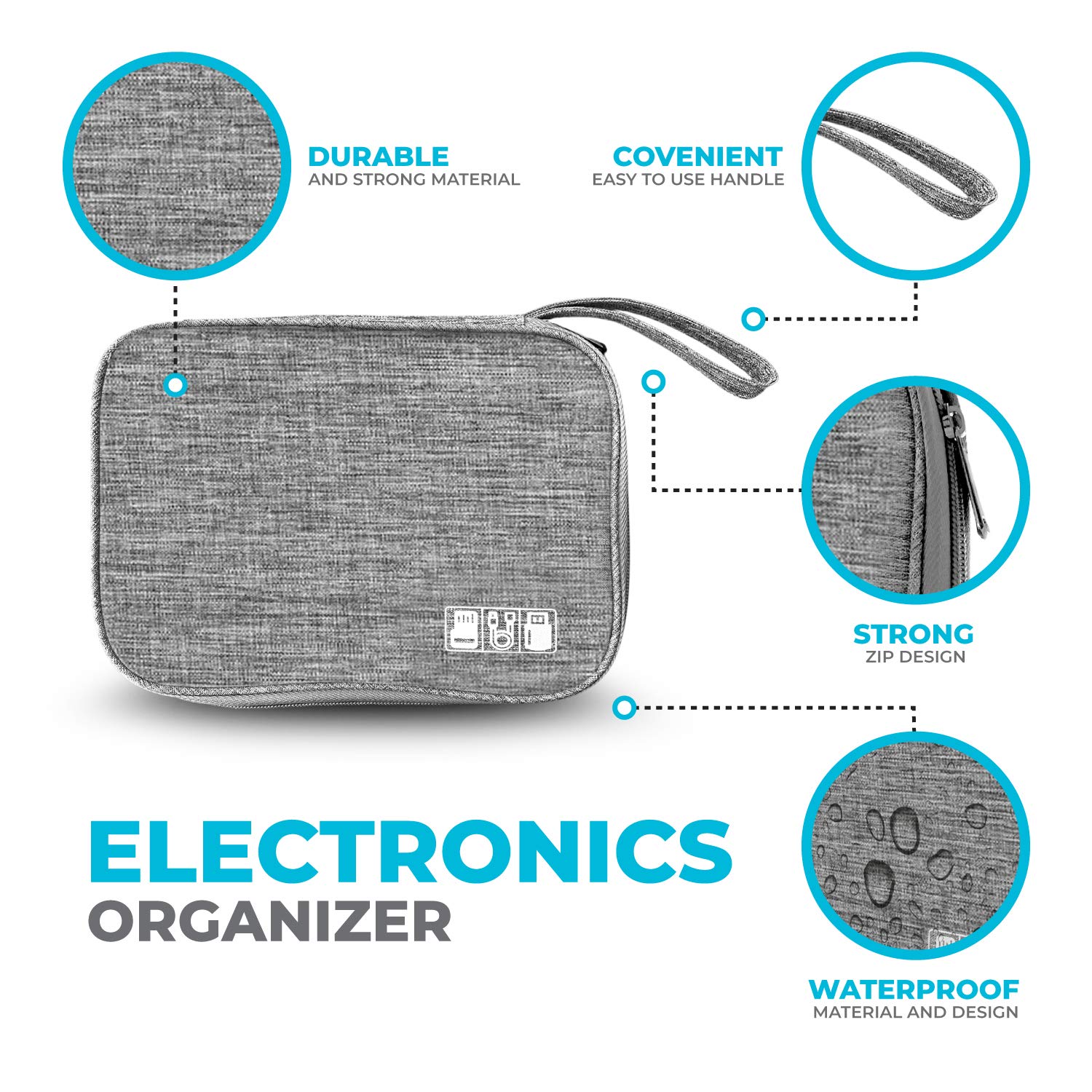Premium Electronics Charger Organizer - Portable Travel Cable Storage Case for Phone Chargers, USB Cords & Tech Accessories | Perfect for Home, Office & Travel Organization