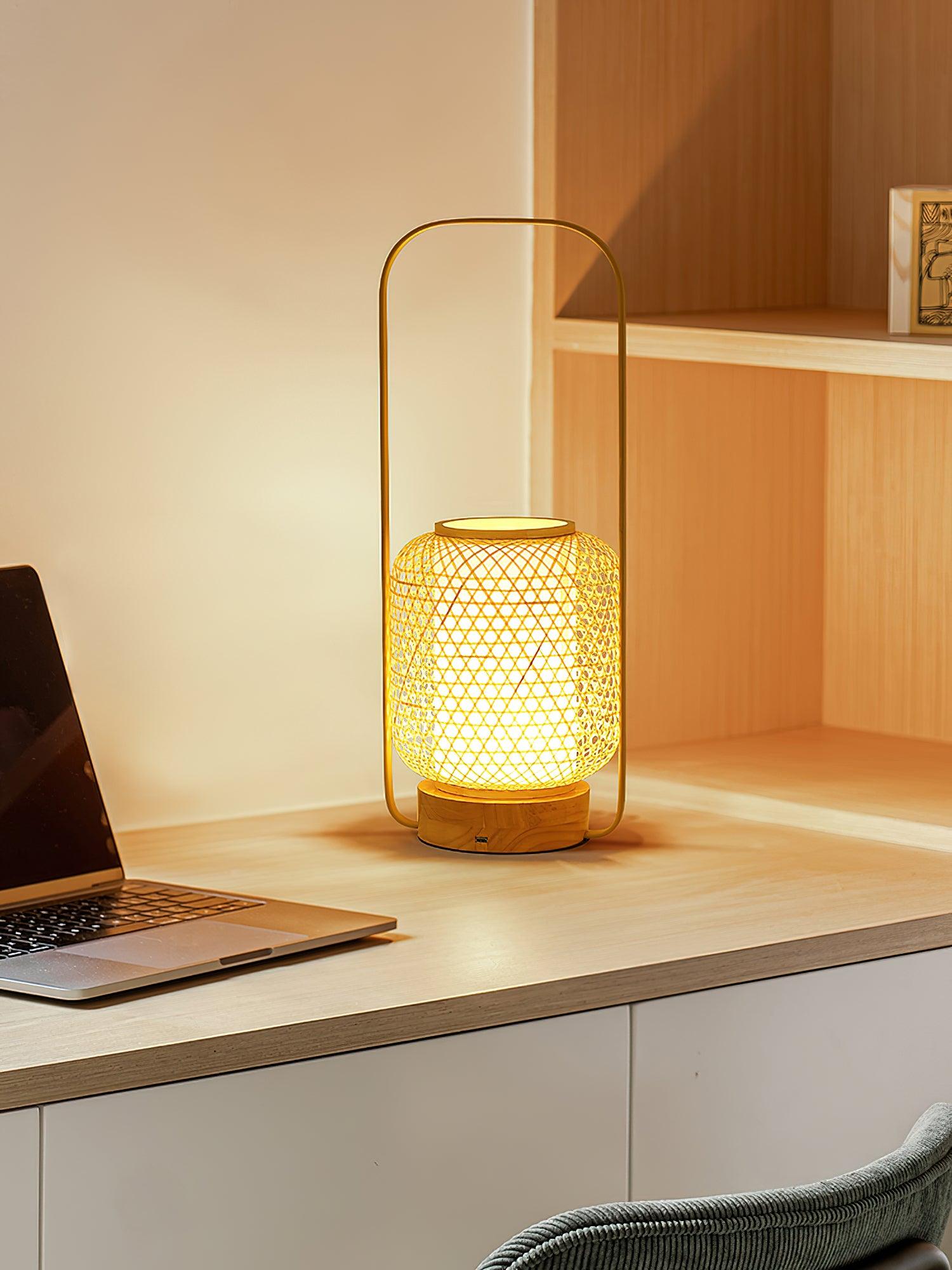 Eco-Friendly Bamboo Lantern Table Lamp - Handmade Natural Wood Night Light for Bedroom, Living Room & Outdoor Decor - Perfect for Relaxation, Meditation & Cozy Ambiance