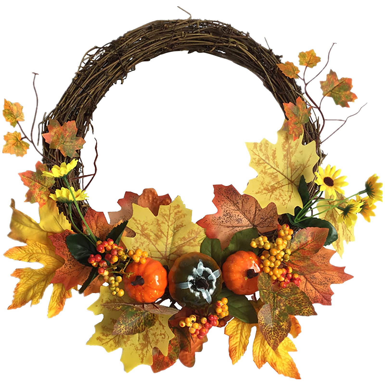 Fall Maple Leaf Wreath with Berry Accents - Elegant Thanksgiving & Halloween Home Decor for Doors, Walls, and Fireplace Mantels