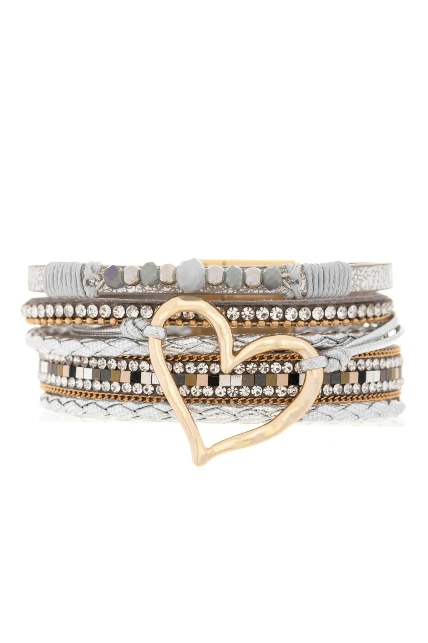 Vegan Leather Golden Heart Beaded Bracelet for Women - Fashion Jewelry Gift for Valentines Day, Birthday, Anniversary - Boho Chic Accessory for Casual & Party Wear