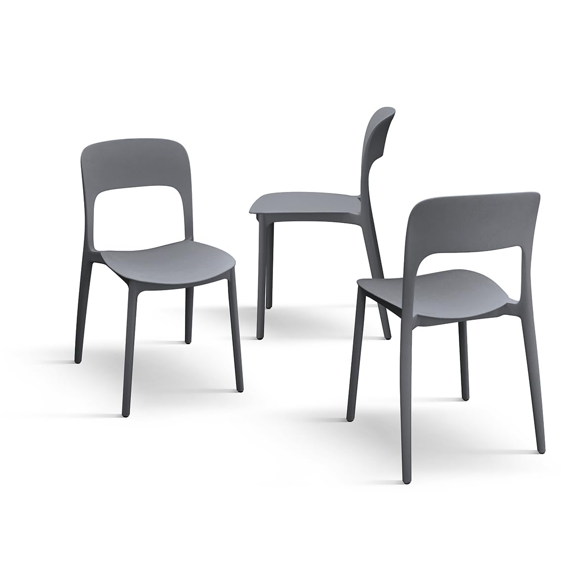 PAZZO DESIGN Luana Chair Set of 4 - Grey Polypropylene Stackable Dining Chairs for Kitchen, Dining Room & Outdoor Garden Use