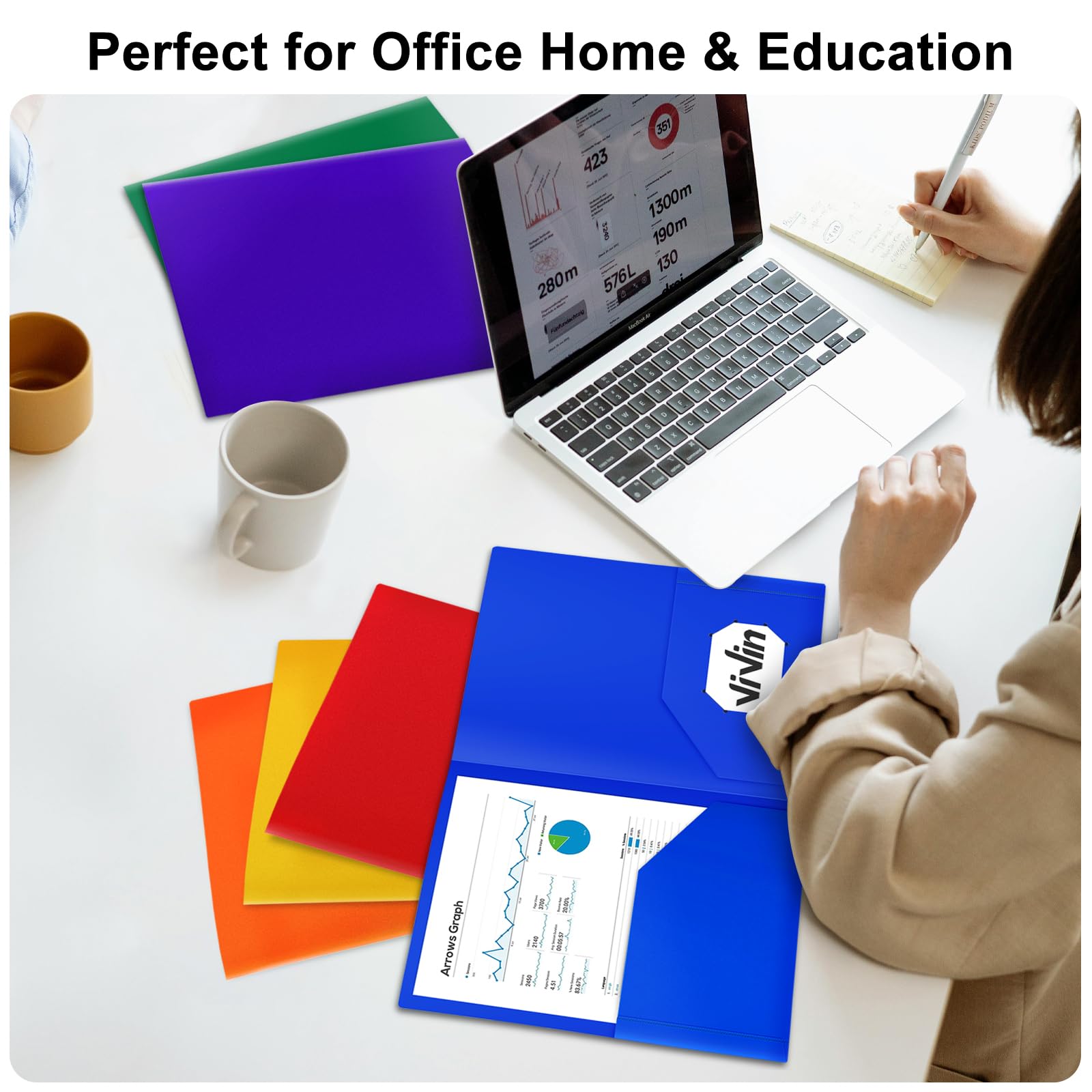 ViVin 12-Pack Sturdy Plastic Folders with Pockets - 2-Pocket Poly File Folders with Business Card Slot, Letter Size 9x12 Inch for School, Home & Office Organization - Perfect for Document Storage, Student Supplies and Office Filing (Red)