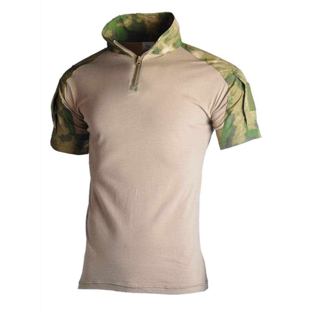 Lilychan Men's Tactical Short Sleeve Shirt - Military Combat Outdoor Shirt with Zipper Pocket | Perfect for Hiking, Camping & Airsoft Activities
