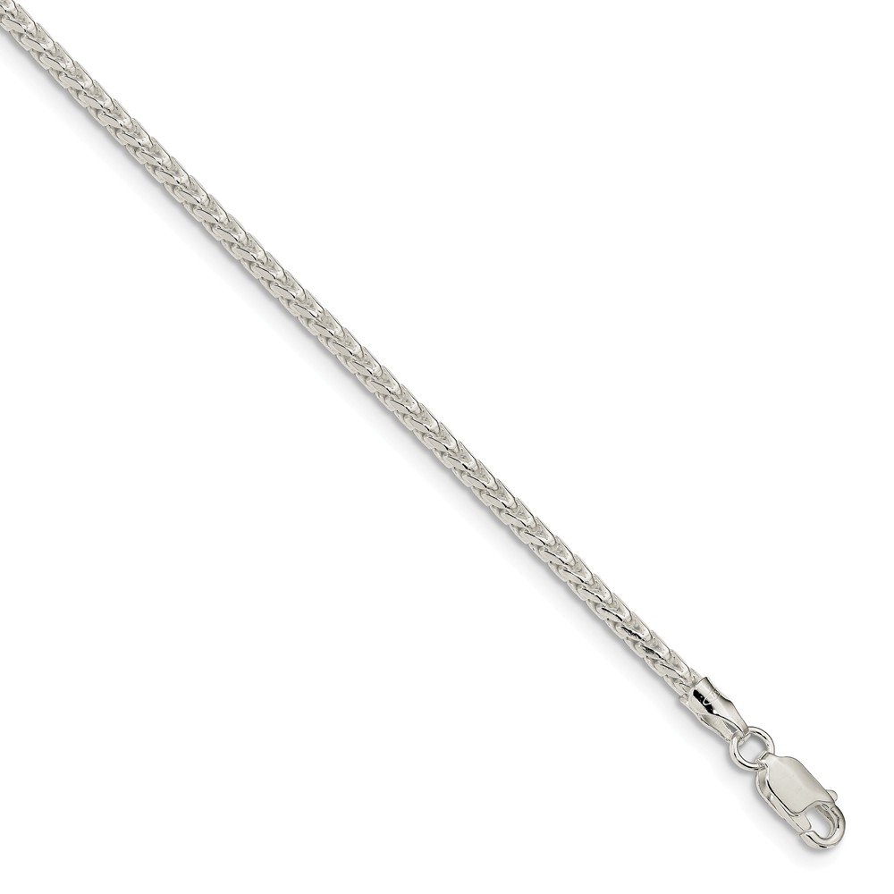 2.5mm Sterling Silver Solid Square Franco Chain Bracelet - Black Bow Jewelry for Men & Women, Perfect for Casual Wear, Gifts, and Everyday Elegance