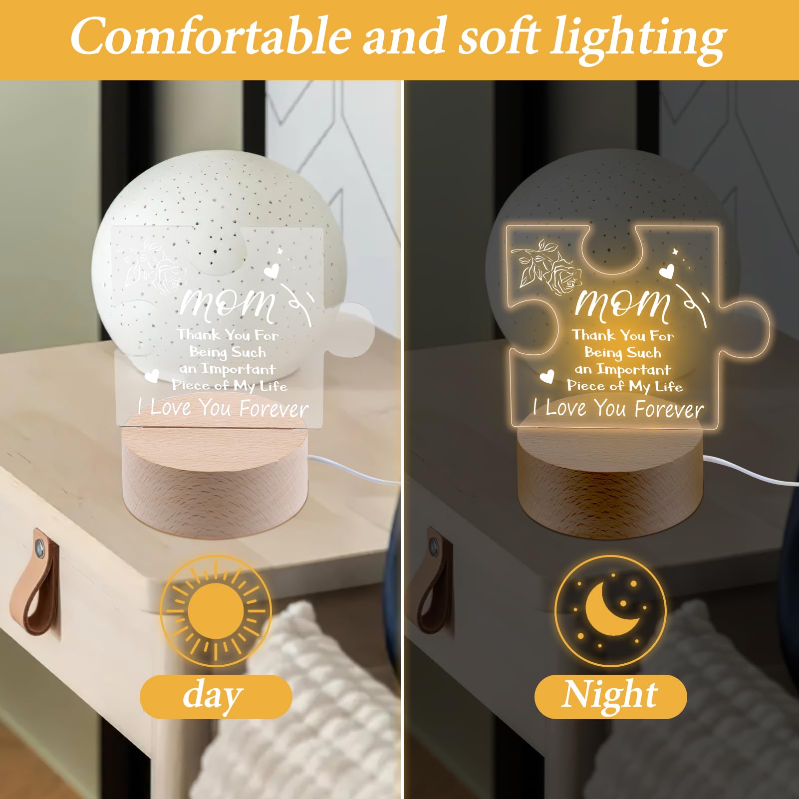 Personalized Acrylic Night Light for Mom - Custom Christmas & Birthday Gift from Daughter or Son | Heartwarming Home Decor for Bedroom, Nursery, or Living Room