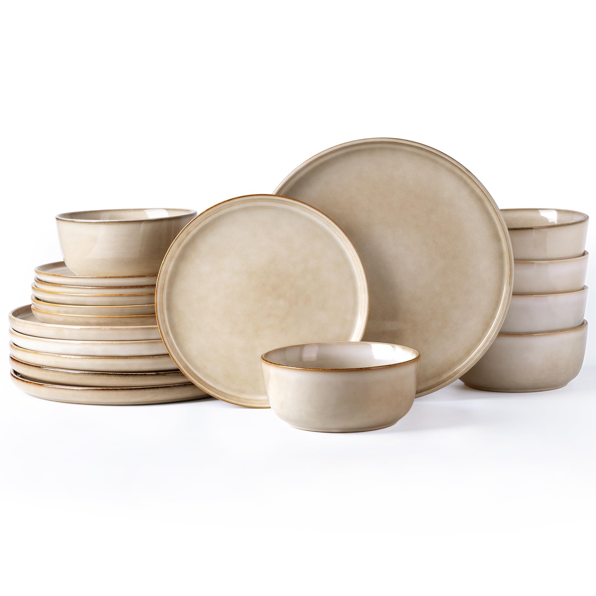 AmorArc 18-Piece Stoneware Dinnerware Set - Round Reactive Glaze Ceramic Plates & Bowls - Chip & Crack Resistant - Dishwasher & Microwave Safe - Service for 6 | Perfect for Family Dinners, Entertaining Guests & Everyday Use
