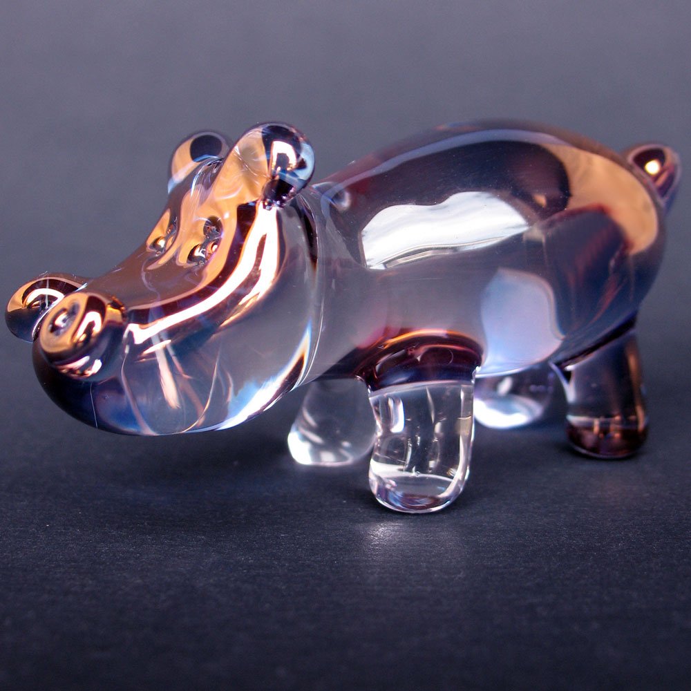 Hand Blown Glass Hippo Figurine - Unique Handmade Hippopotamus Sculpture for Home Decor, Gift & Collection | Perfect for Shelf Display, Office Desk & Nursery Room Decor