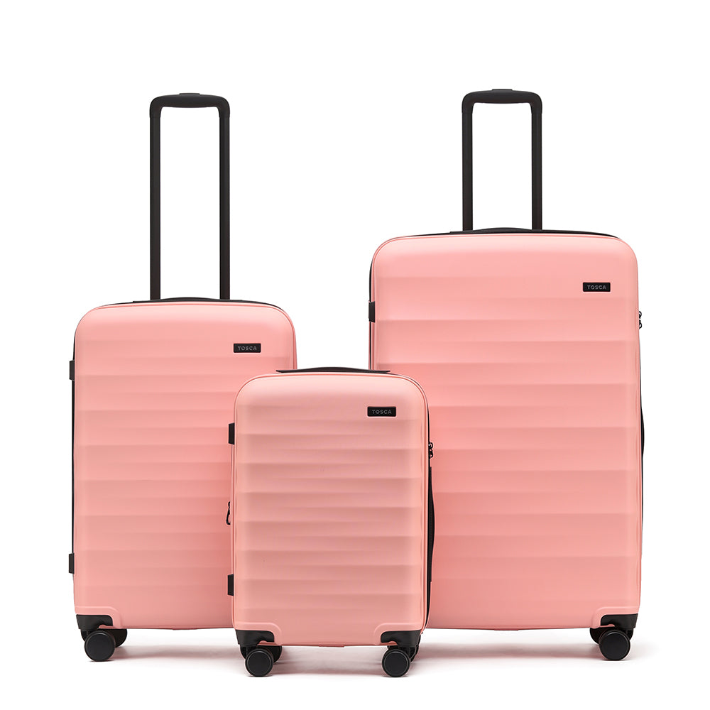 Tosca Interstellar 2.0 3-Piece Luggage Set in Peach | Lightweight Spinner Suitcases for Travel, Business & Vacation | Carry-On & Check-In Compatible