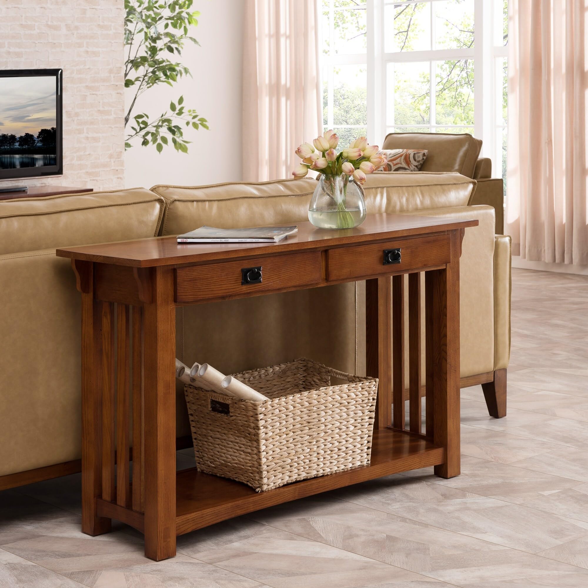 Leick Home Mission Console Table - Rustic Wood Entryway Sofa Table, Hallway Furniture for Living Room, Bedroom & Foyer Decor