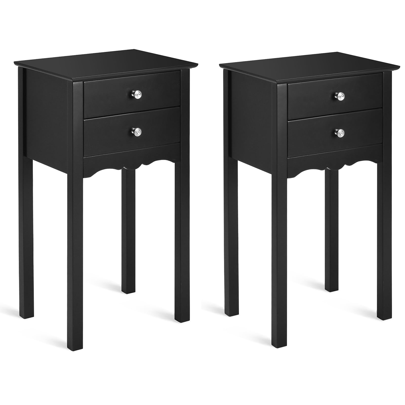 Giantex 2-Piece Set Black End Tables with 2 Drawers - Multi-Functional Nightstand, Side Table for Living Room, Bedroom & Home Decor - Perfect for Small Spaces, Storage & Accent Furniture