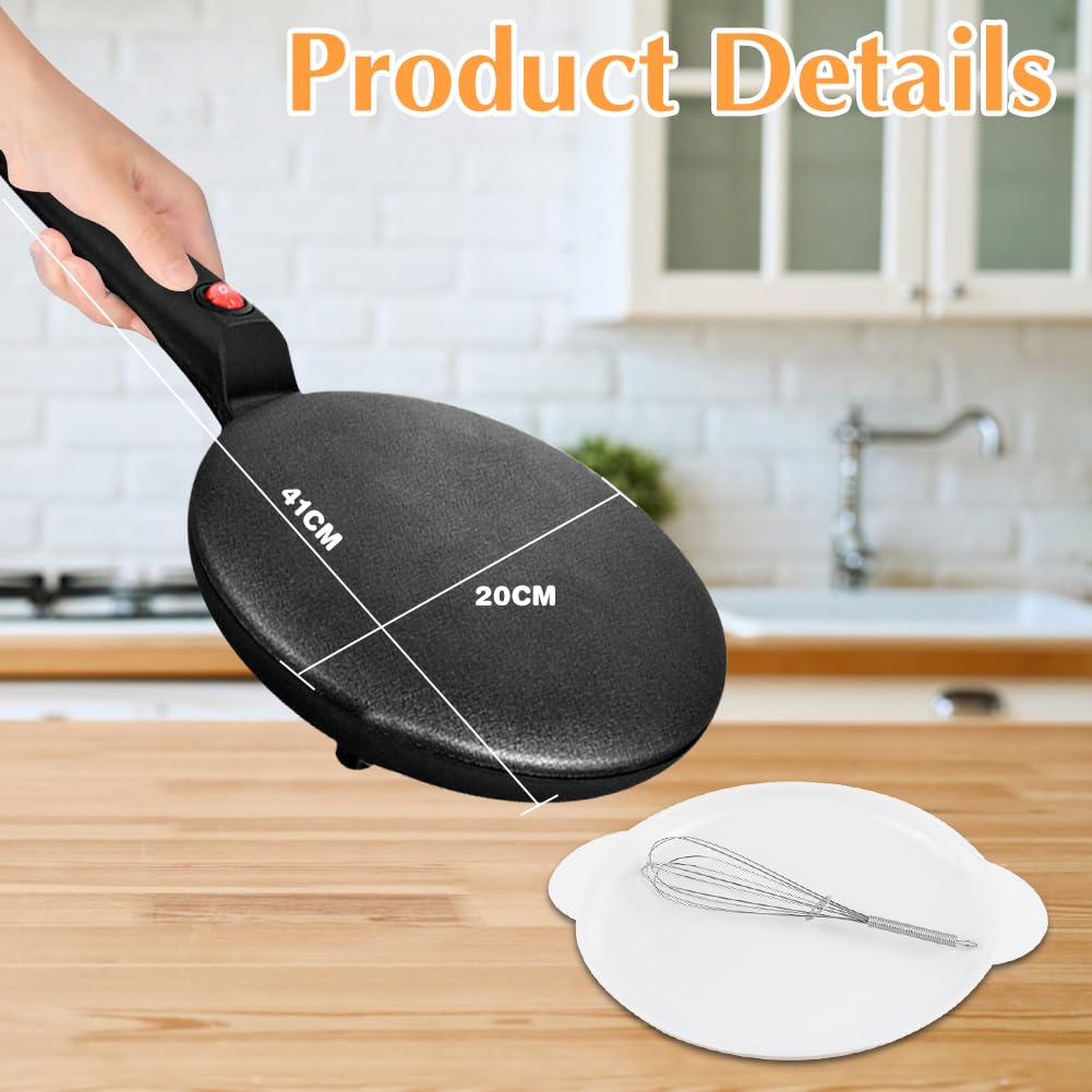 DANNEEFORSU7 Electric Crepe Maker with Non-Stick Coating - Sweet & Savory Crepe Pan for Homemade Crepes, Galettes - Perfect for Kids' Birthdays, Parties & Family Breakfasts