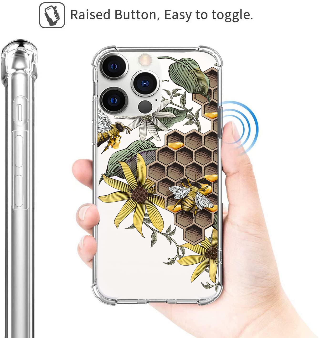 iPhone 13 Pro Max Case - Clear Floral Bee Design TPU Protective Cover for Women | Slim Yellow-Resistant Bumper | Perfect for Everyday Use, Work & Travel | Compatible with 6.7 Inch iPhone 13 Pro Max