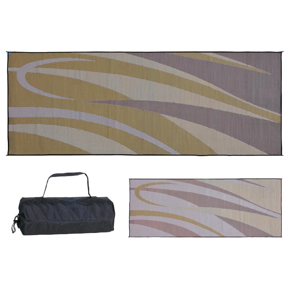 Stylish Camping Reversible Graphic Patio Mat - 8' x 20', Brown/Gold by Ming's Mark GC7 - Perfect for Outdoor Picnics, Beach Trips & Backyard BBQs