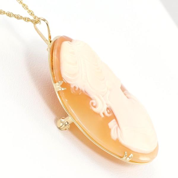 18K Yellow Gold Shell Cameo 2-Way Convertible Necklace & Brooch - Vintage Jewelry for Women, Elegant Gift for Mother's Day, Wedding & Special Occasions