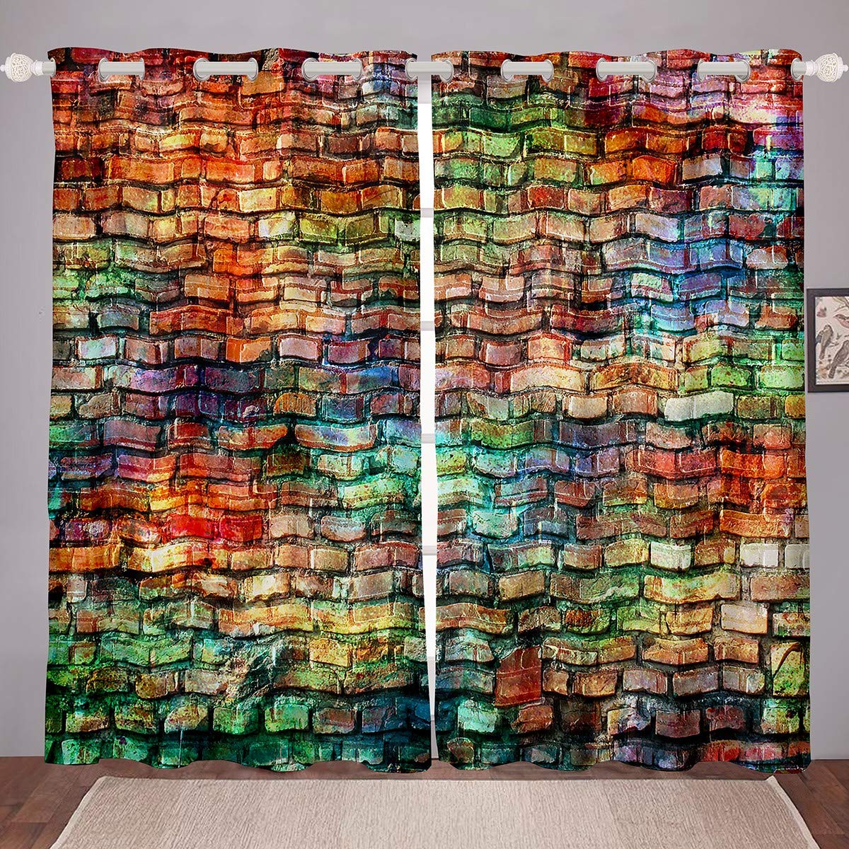 Feelyou Urban Graffiti Art Window Curtains - Colorful Brick Wall Drapes for Bedroom, Teens Room & Modern Decor (2 Panels, 42x63 Inch) - Perfect for Urban Street Style Bedrooms, Teen Hangouts & Loft Apartments
