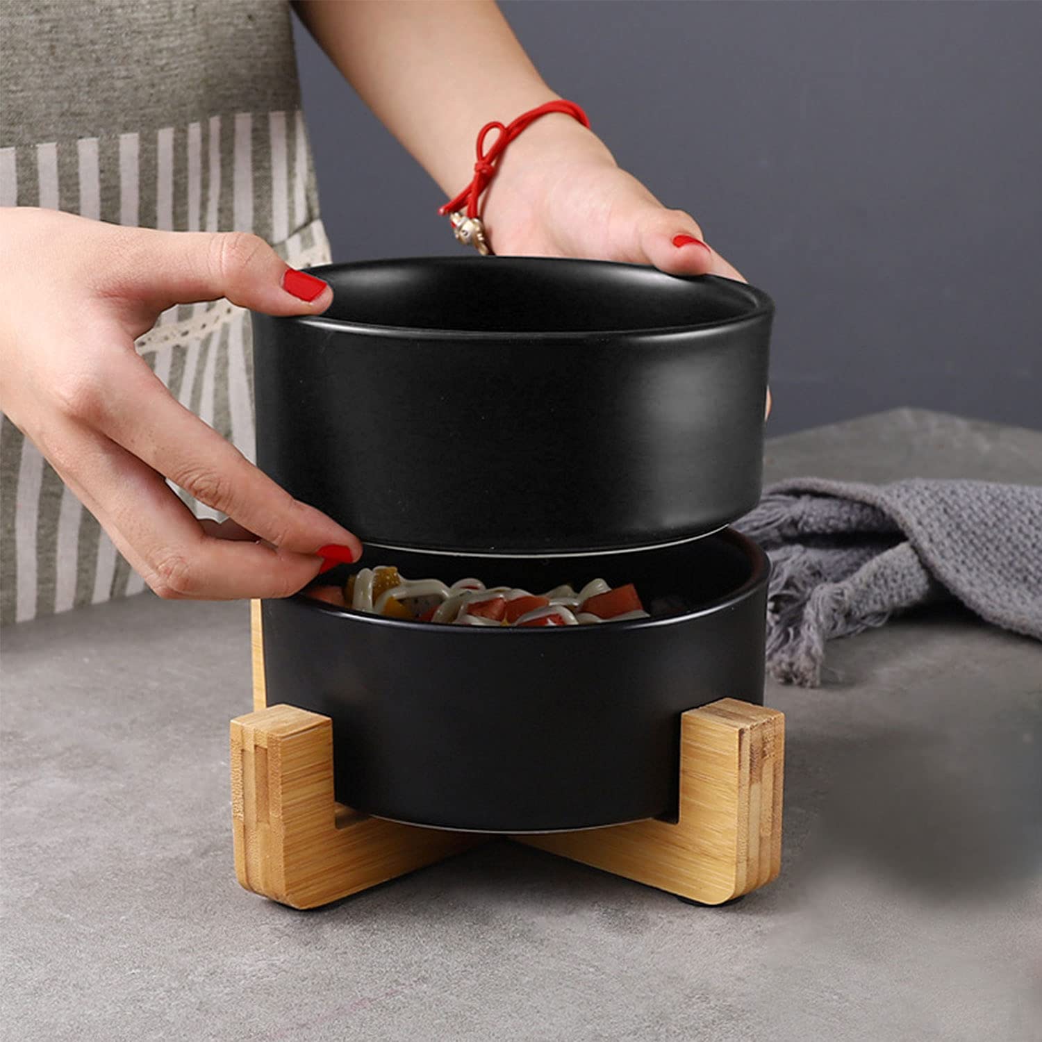 Petygooing Ceramic Elevated Dog Bowl Set with Stand - Non-Slip Pet Food & Water Dishes for Small Dogs & Cats (13.5oz/5.1in) - Perfect for Kitchen, Dining Area or Pet Feeding Station