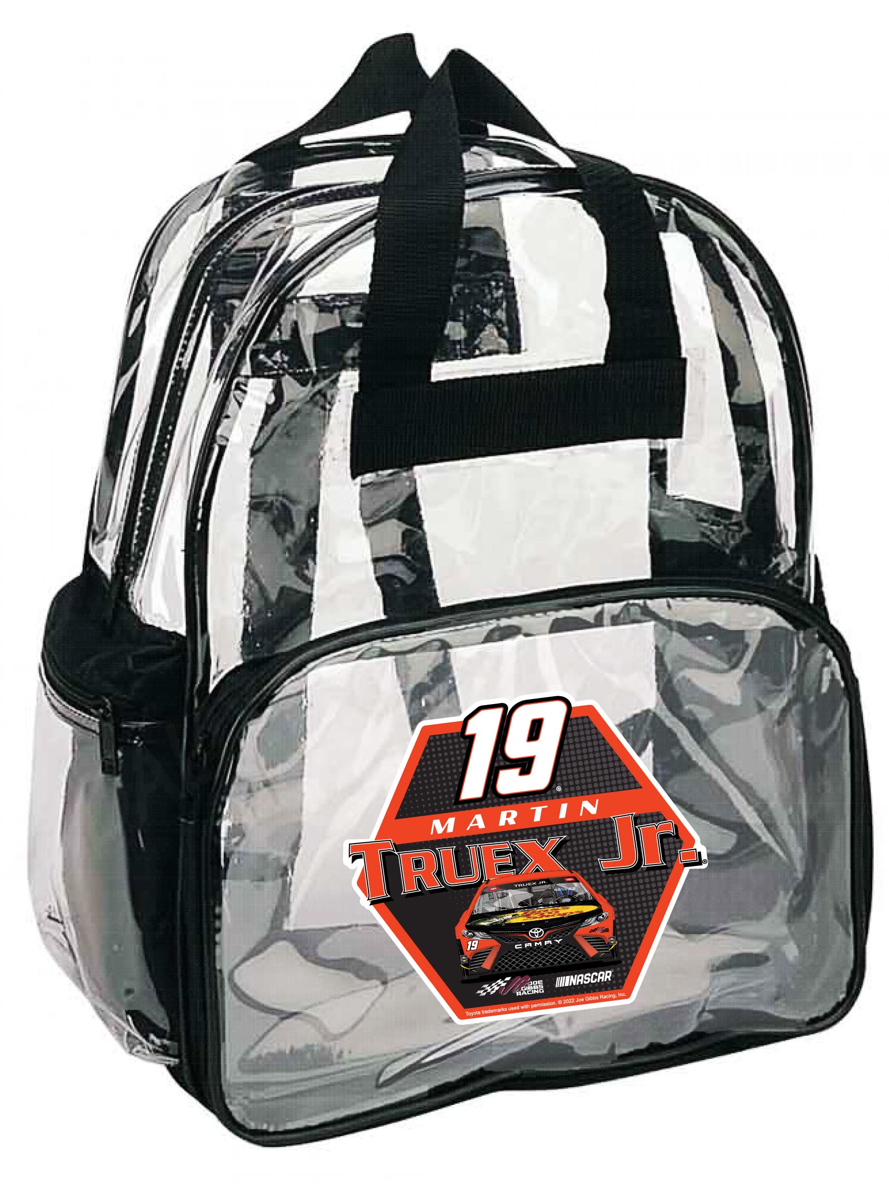 NASCAR #19 Martin Truex Jr. Clear Stadium Approved Backpack - 2022 Official Licensed NASCAR Merchandise - Perfect for Race Day, Concerts & Sporting Events