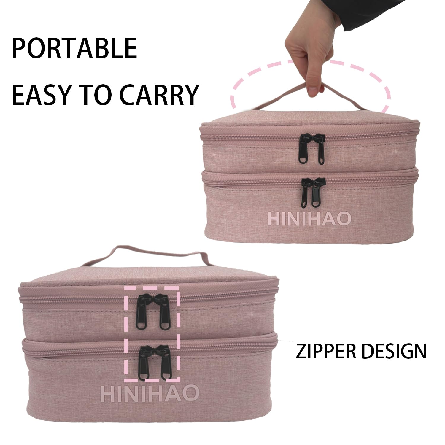 Portable Travel Makeup Bag with Handle & Adjustable Dividers - Double Layer Cosmetic Organizer with Brush Storage - Pink Small Makeup Pouch for Women | Perfect for Travel, Gym & Daily Beauty Essentials