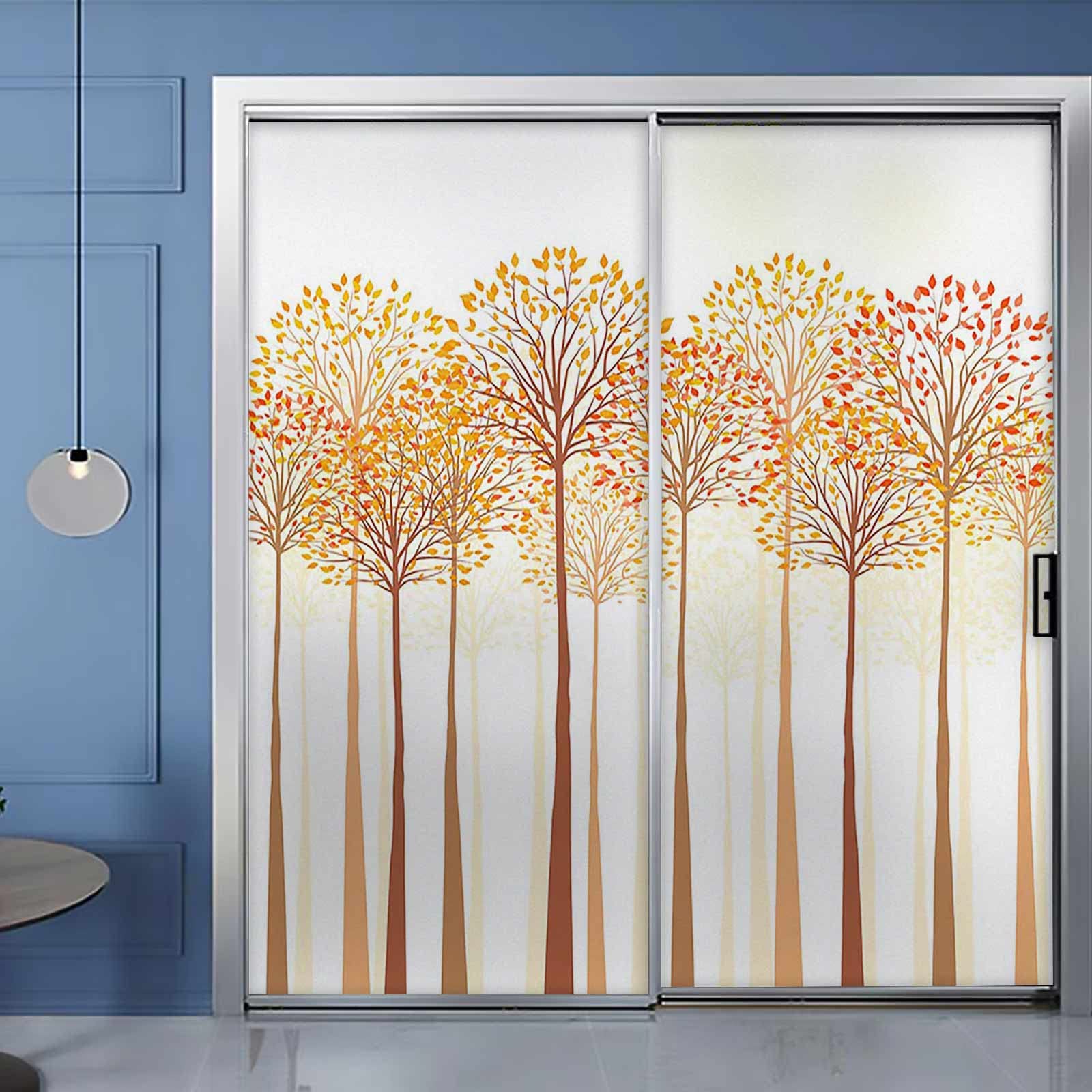 Stained Glass Window Film - Orange, Dark Orange & Brown Static Cling Vinyl Privacy Decals for Bathroom, Office & Home Decor | Perfect for Autumn Season & Holiday Decorations