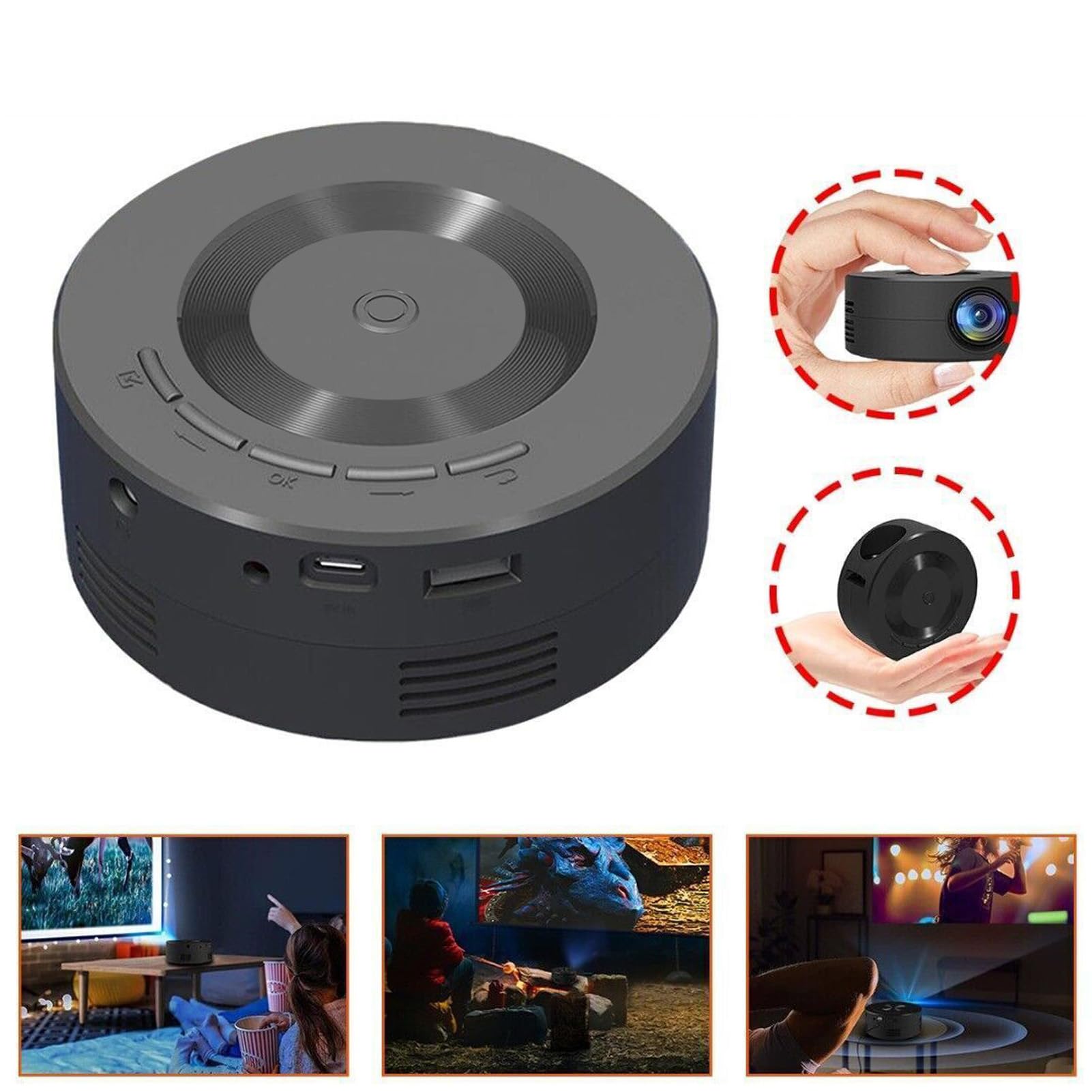 Mini LED Projector 1080P HD - Portable Home Theater Projector with Optical Lens for Movies, Gaming & Outdoor Camping