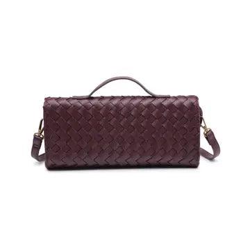 Ada Top Handle Woven East West Clutch Crossbody Bag for Women - Wine Red Evening Purse for Parties, Dinner Dates & Special Occasions